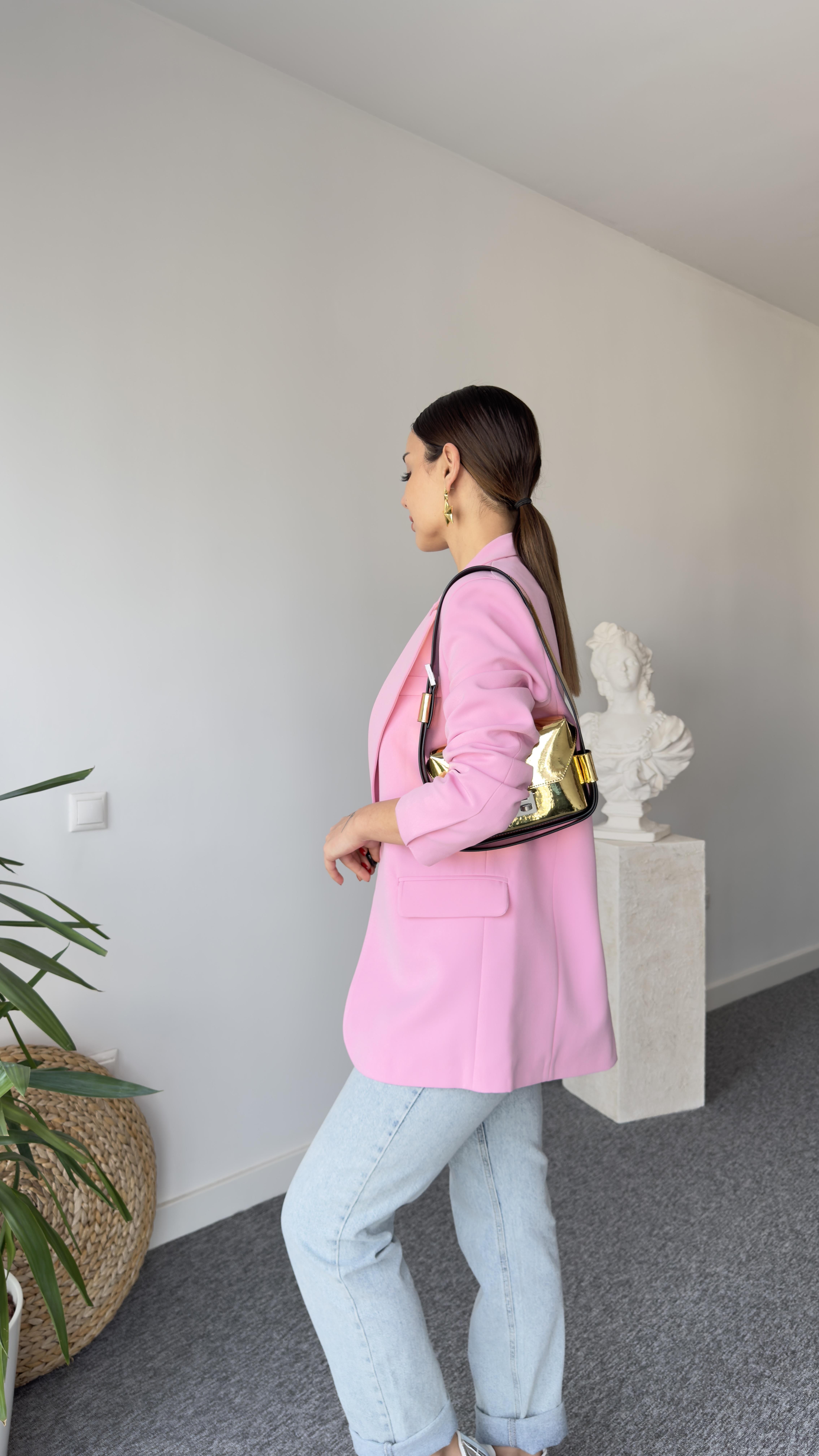 Pembe Vessi Tek Düğme Blazer Ceket