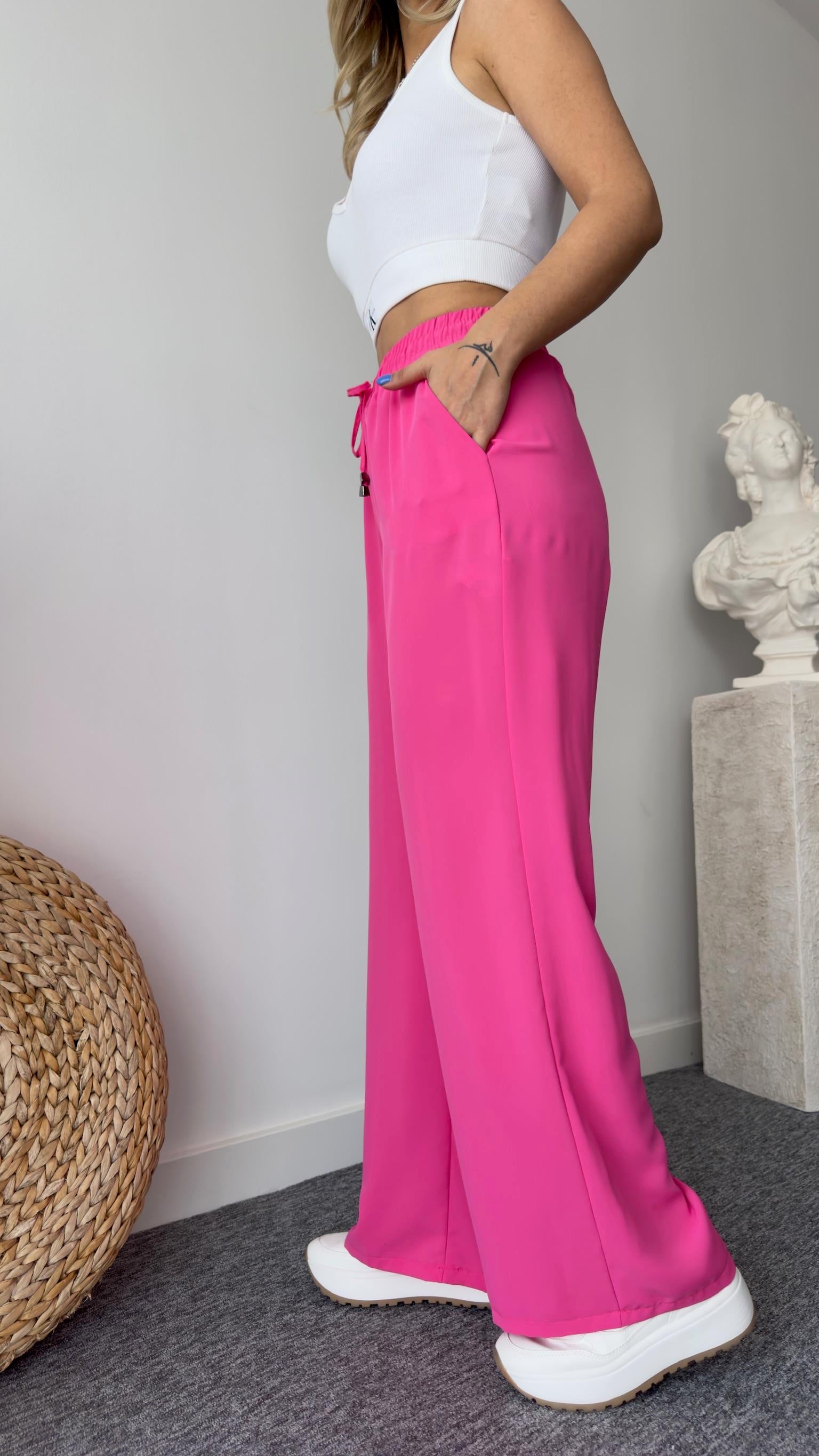 Carla Bel Lastikli Pembe Palazzo Pantolon