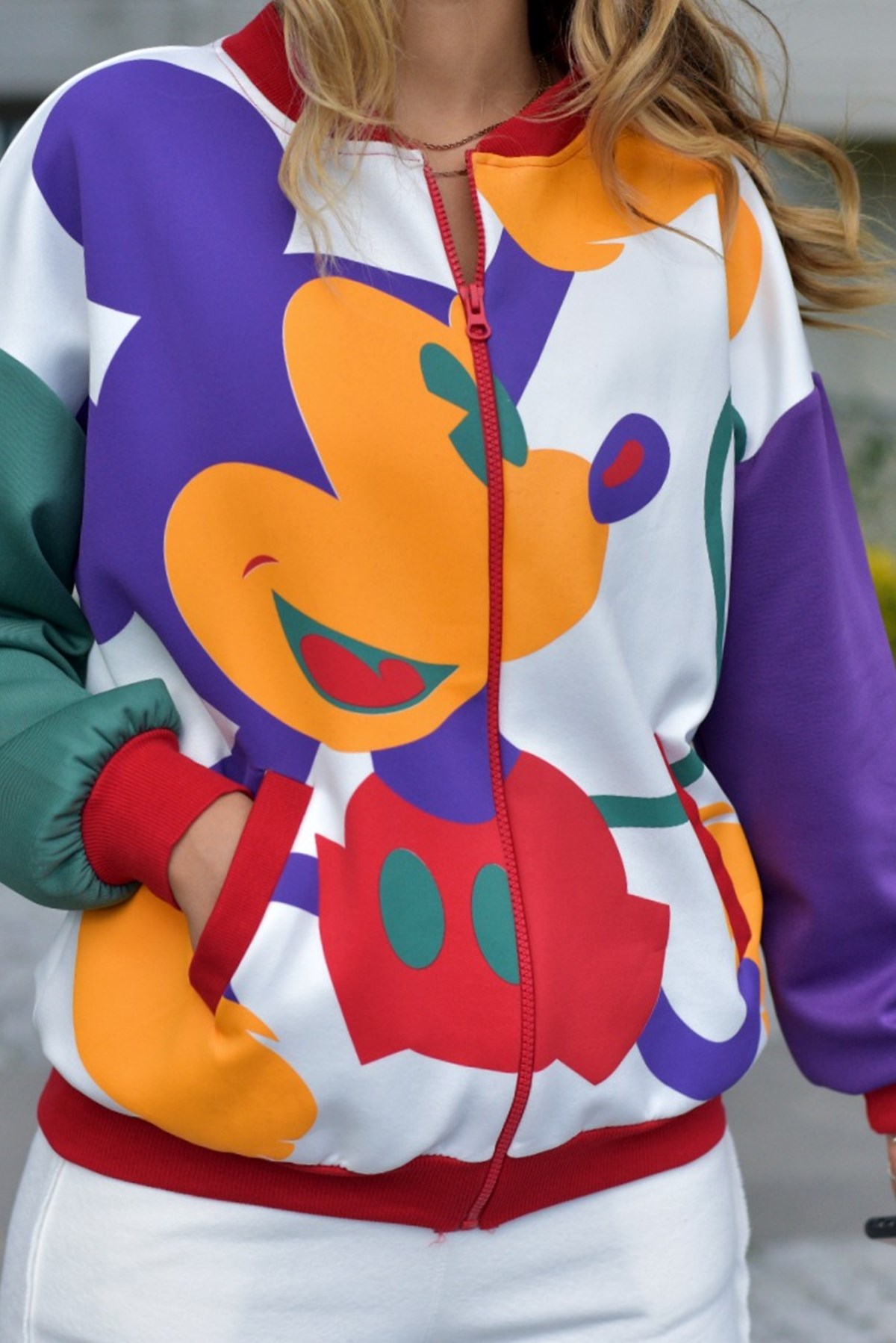 Çok Renkli Mickey Bomber Ceket