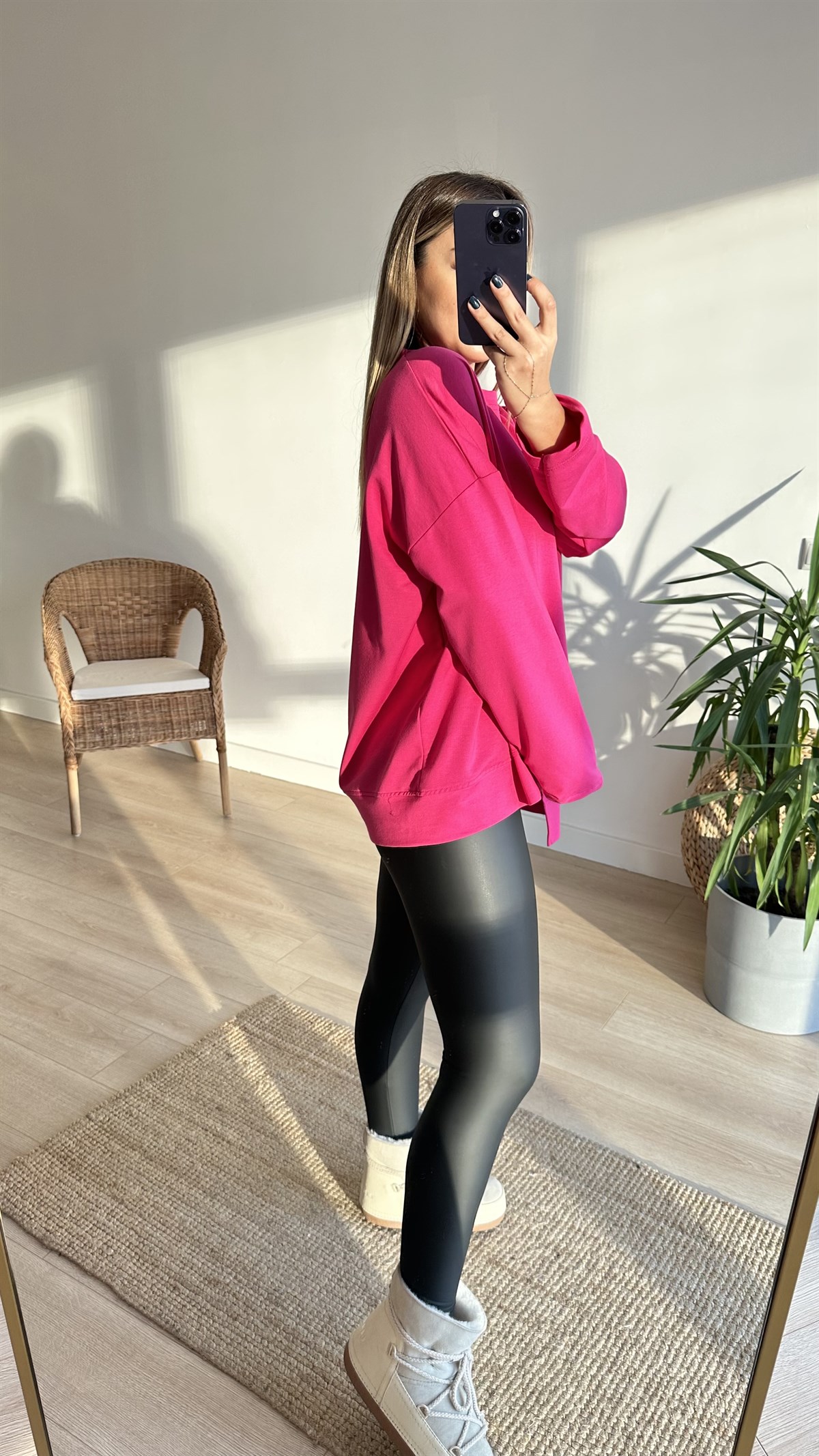 İki İplik Asimetrik Pembe Basic Sweat