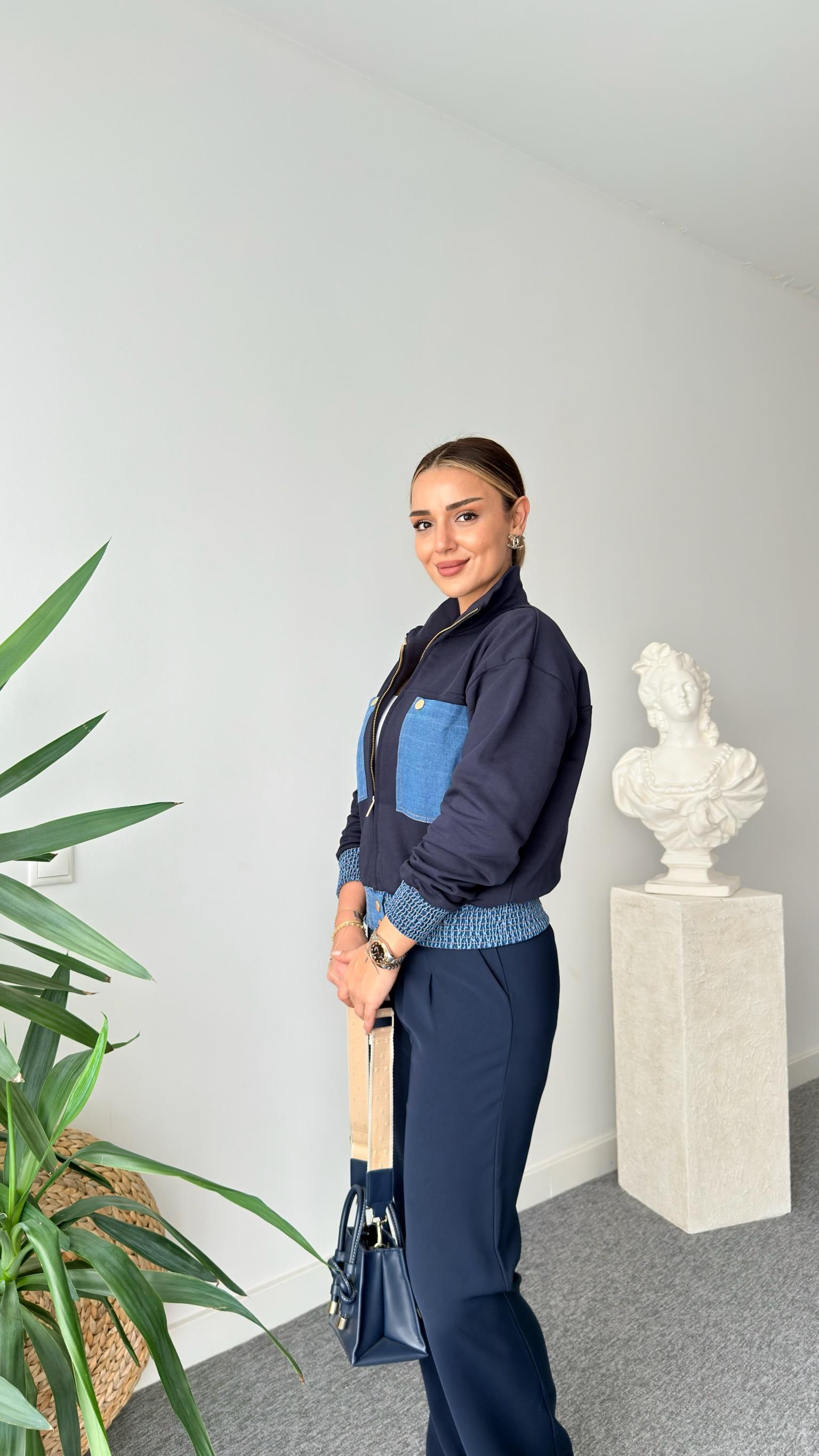 Sndro Model Mavi Denim Garnili Ceket