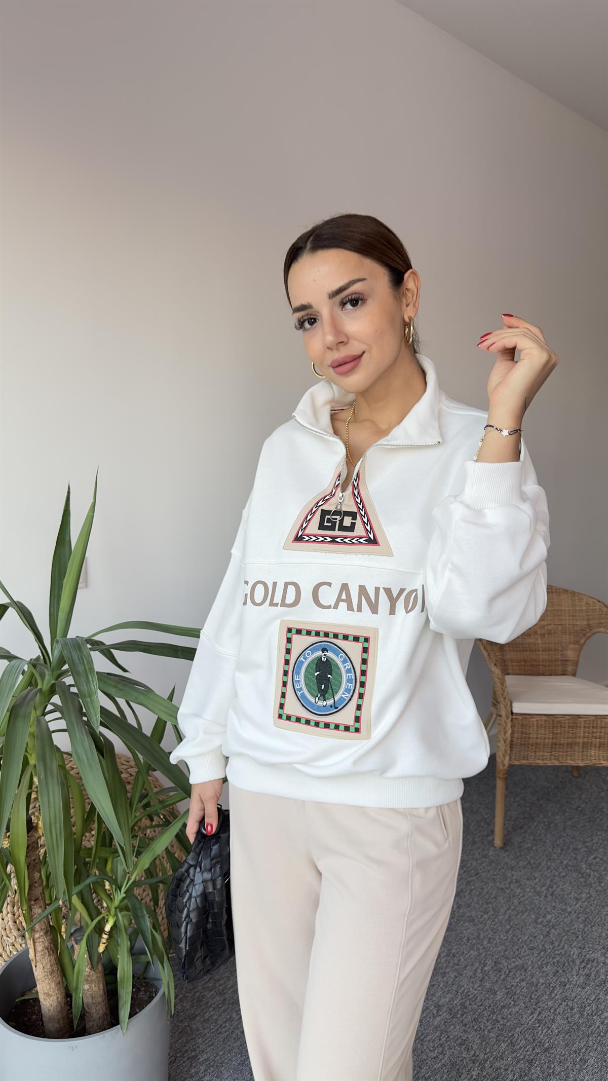Canyon Yarım Fermuar Baskılı Sweatshirt