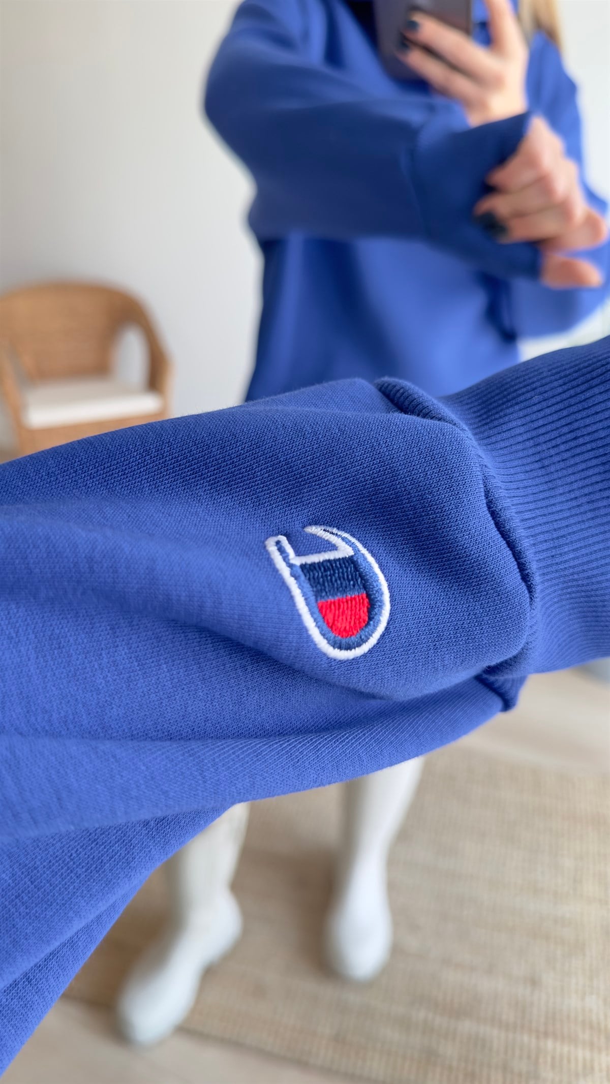 Champion Baskı Mavi Sweatshirt