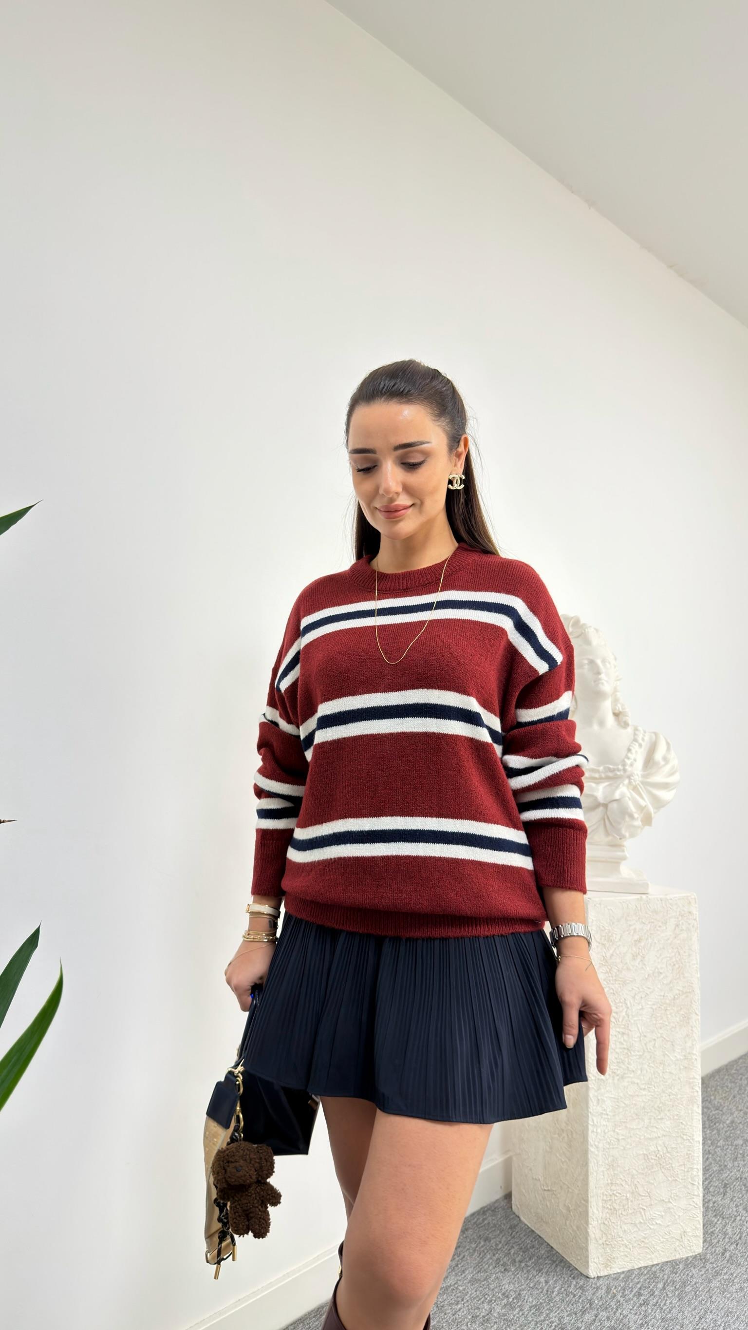 Bordo Werpa Çizgili Kazak