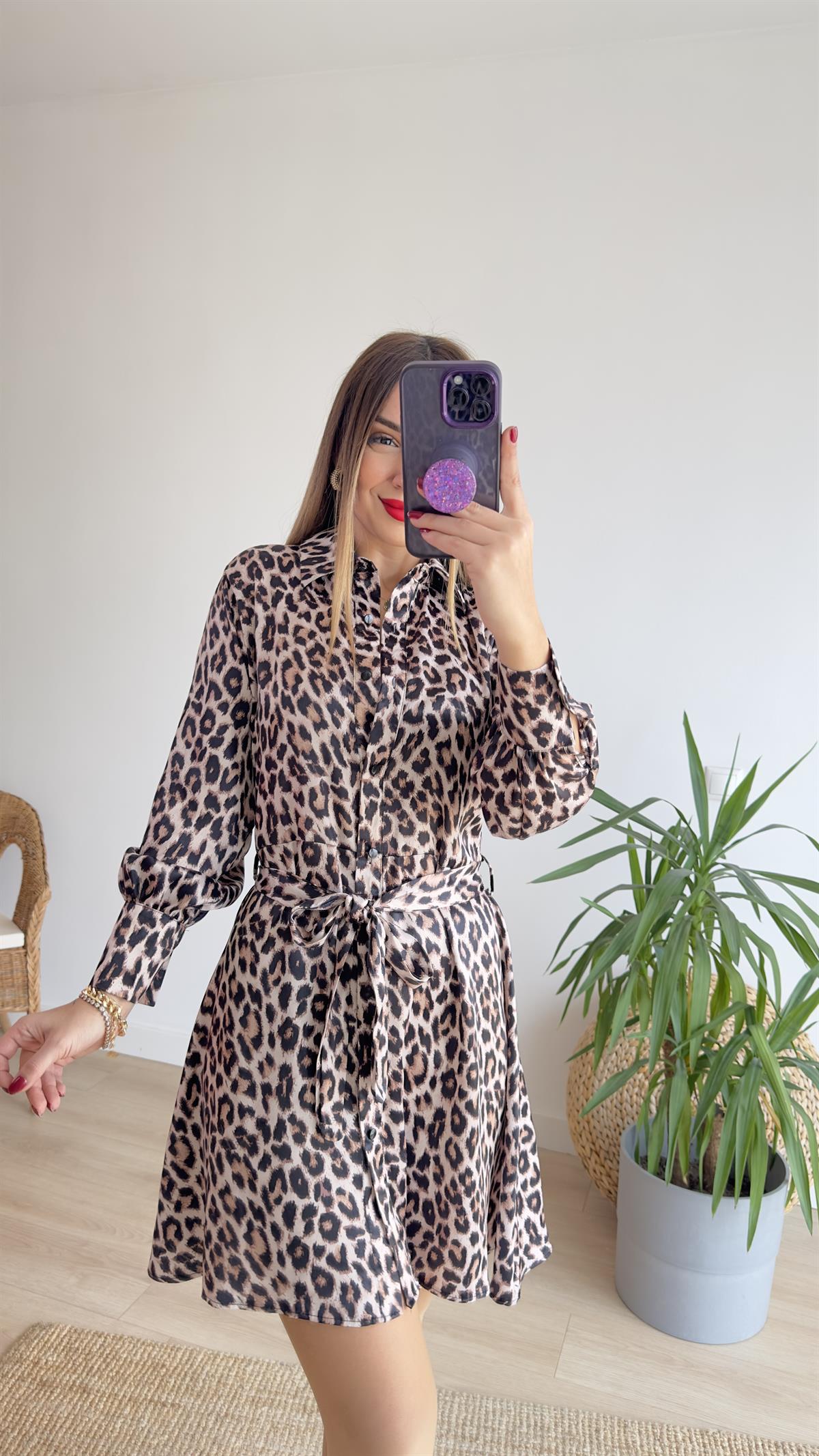 Orj Marka Kuşaklı Leopar Elbise