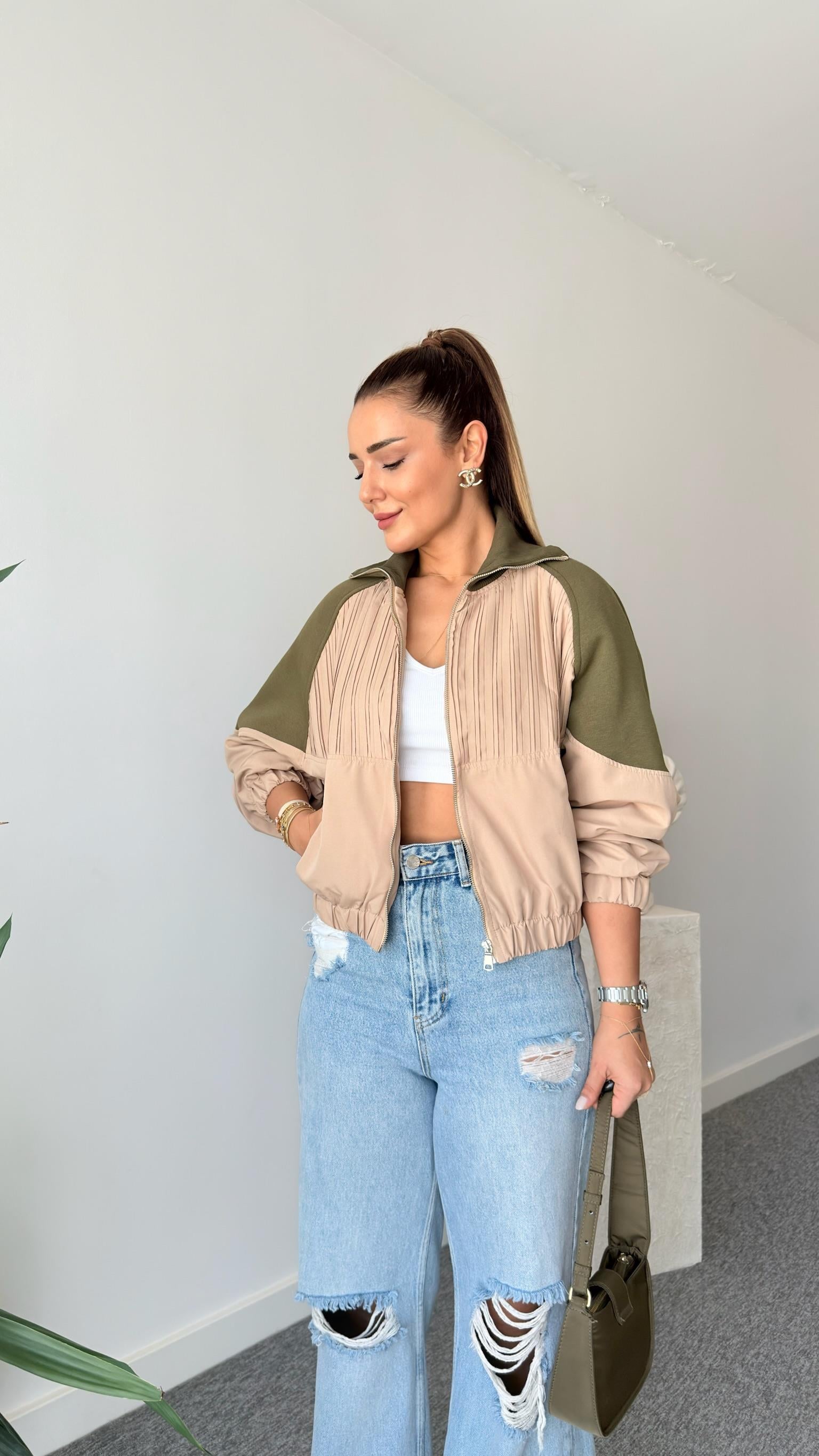 Bej Ouse Orj Marka Bomber Ceket