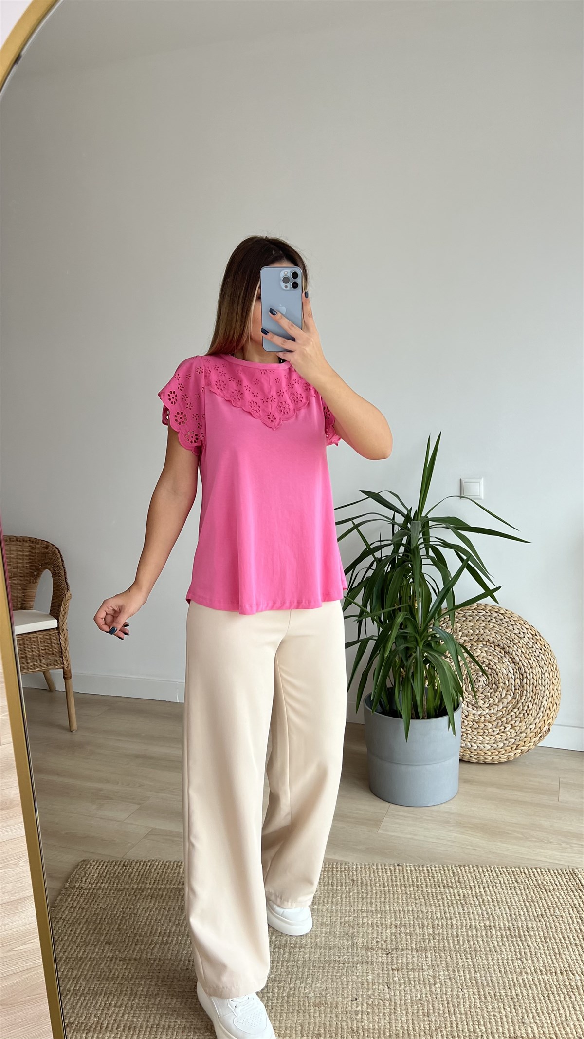 Kolları Fisto Pembe Tshirt