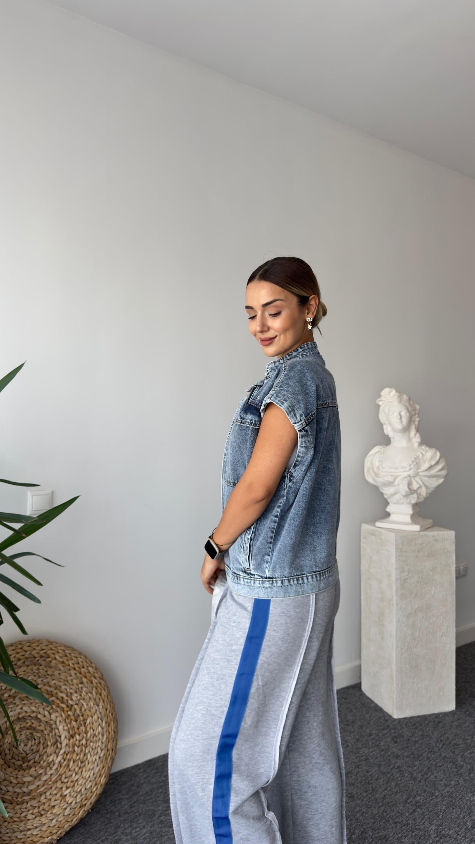 Kuş Gözlü Denim Yelek