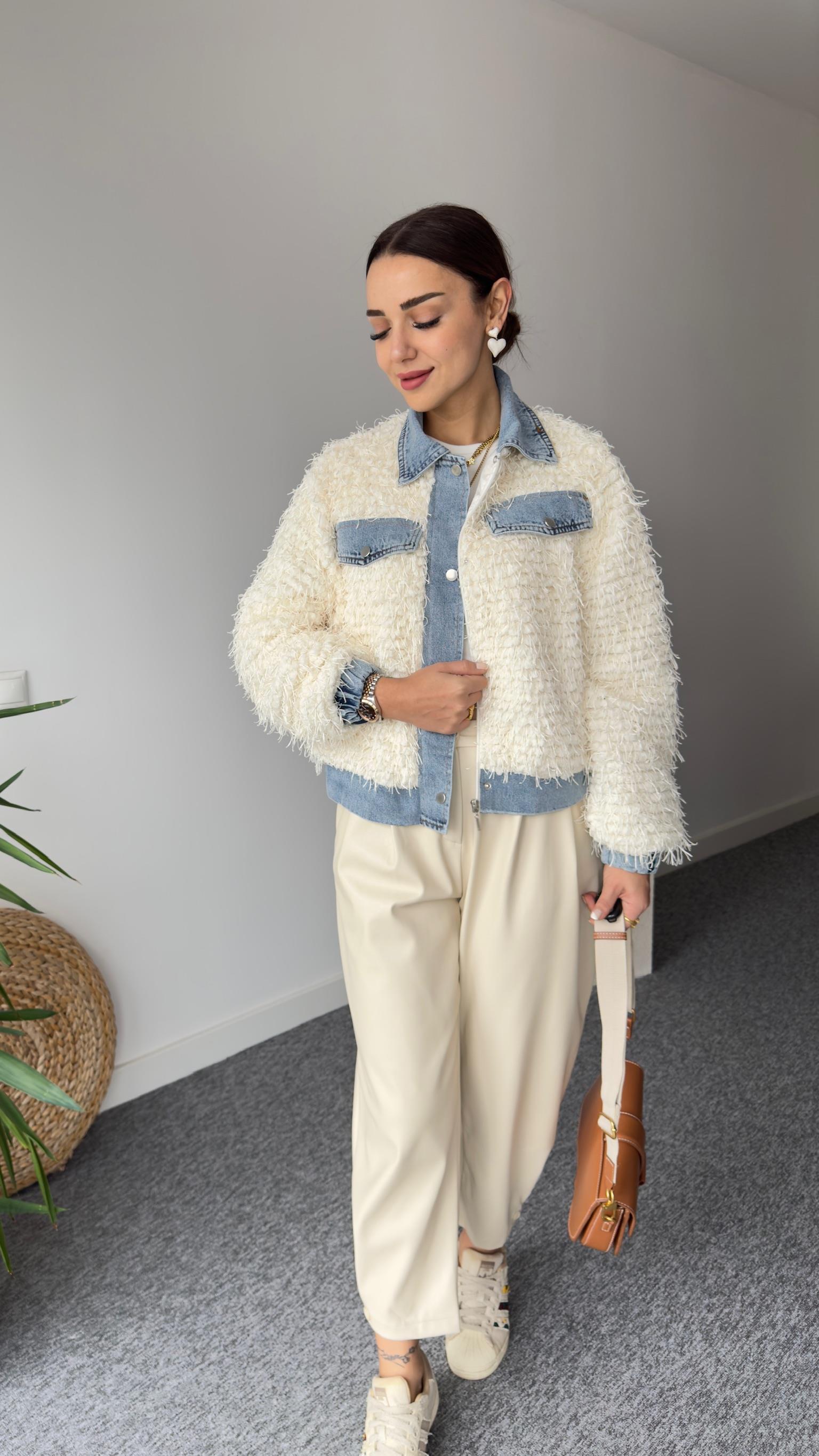 Kot Detay Saçaklı Peluş Ceket