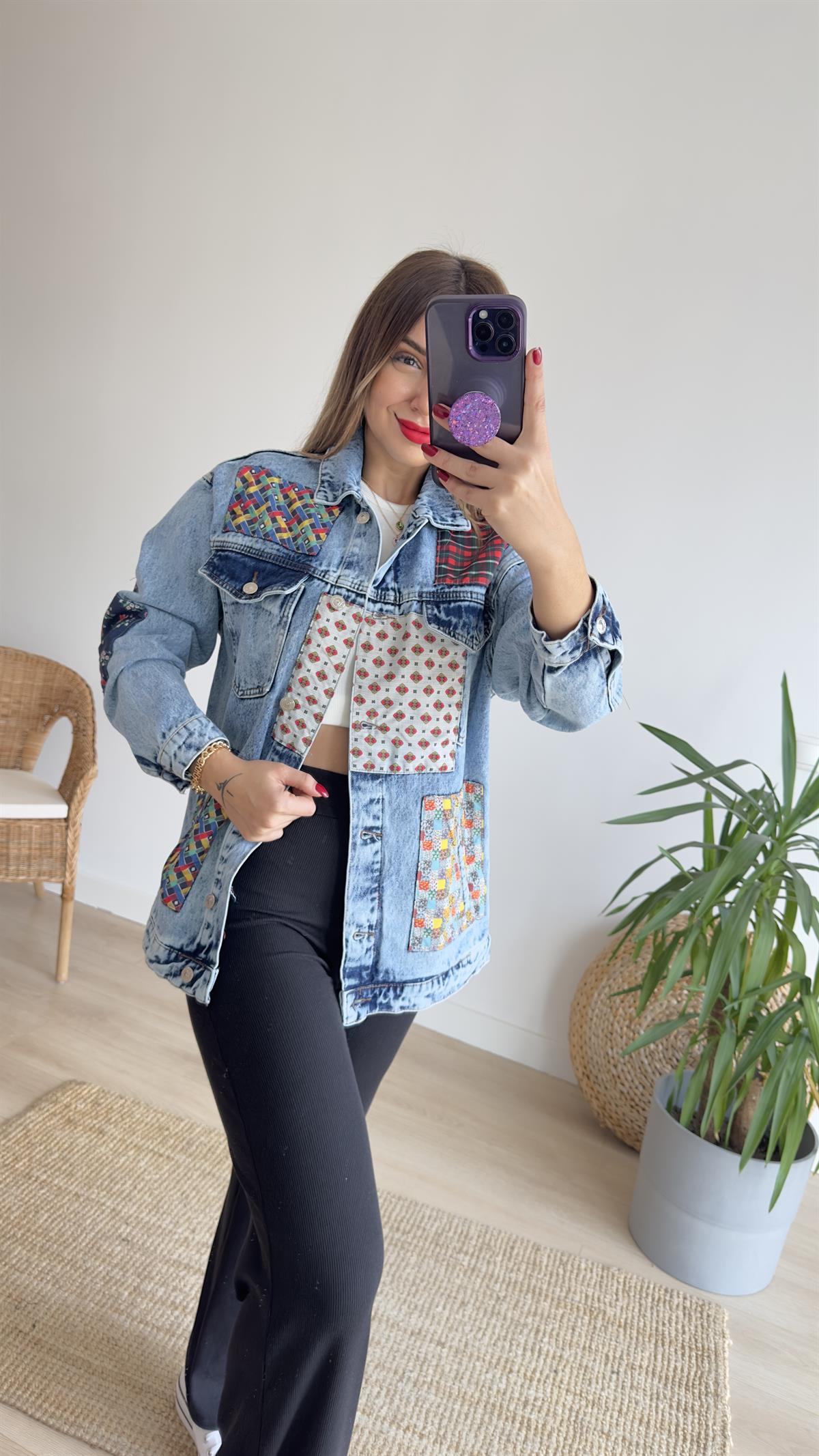 Patchwork Tasarım Kot Ceket