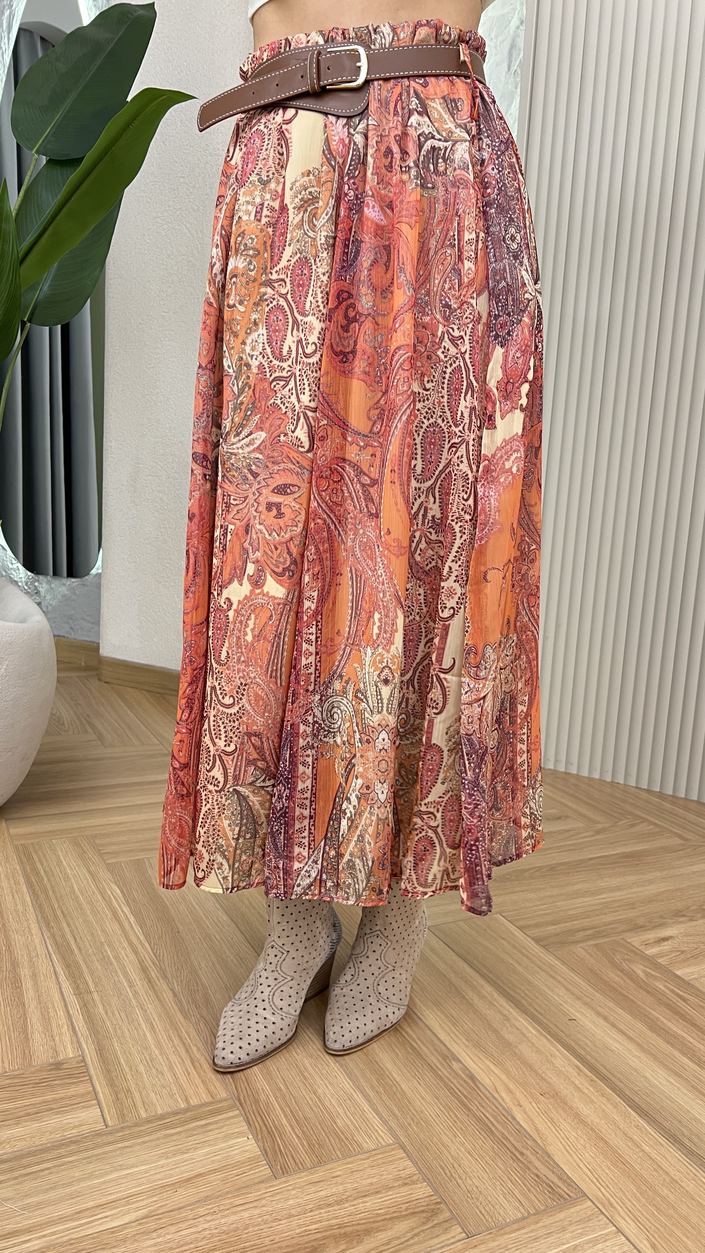 Şal Desen Kemerli Zra Model Şifon Etek