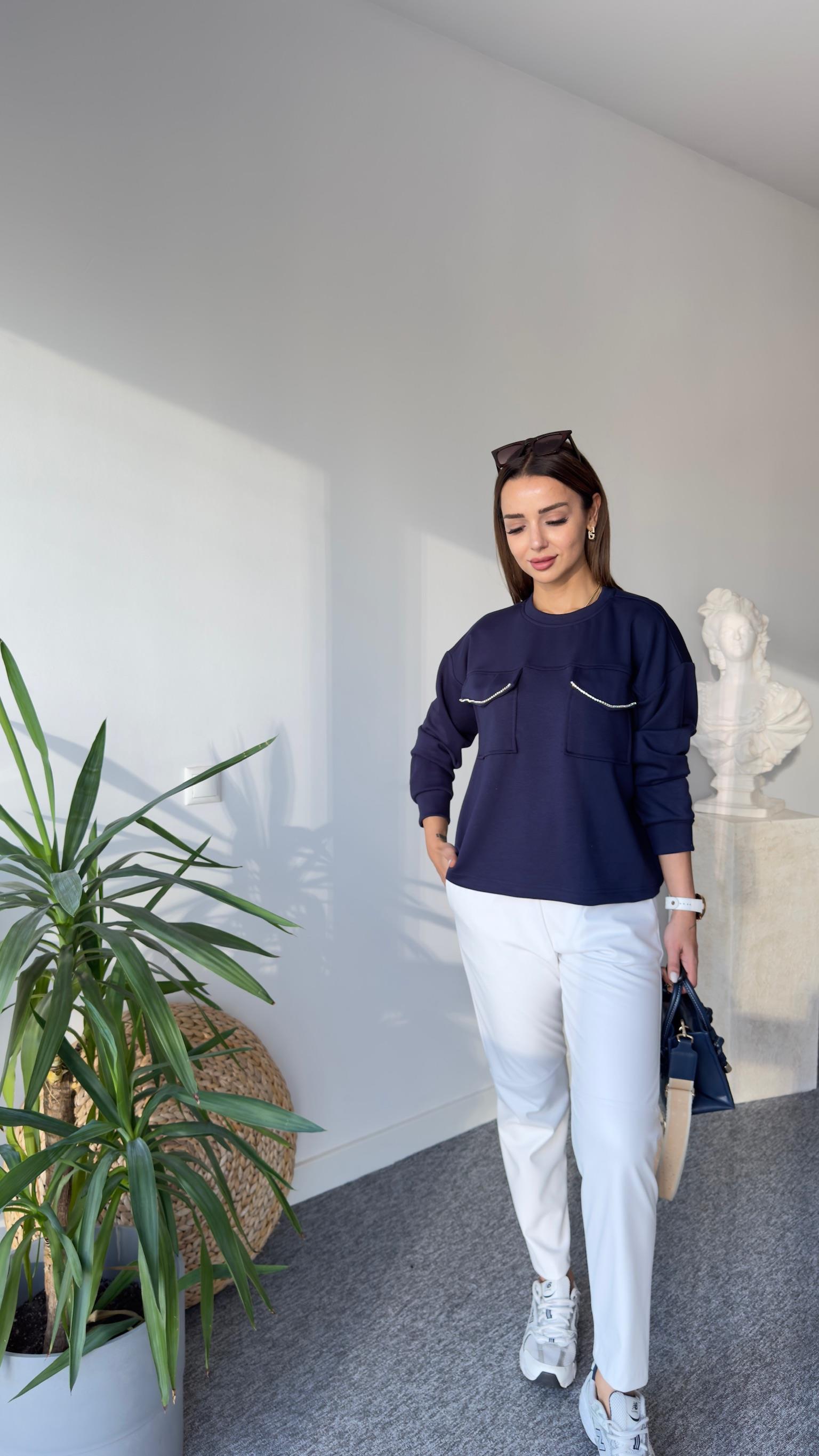 Orj Model Cepleri Taş Şeritli Modal Laci Sweat