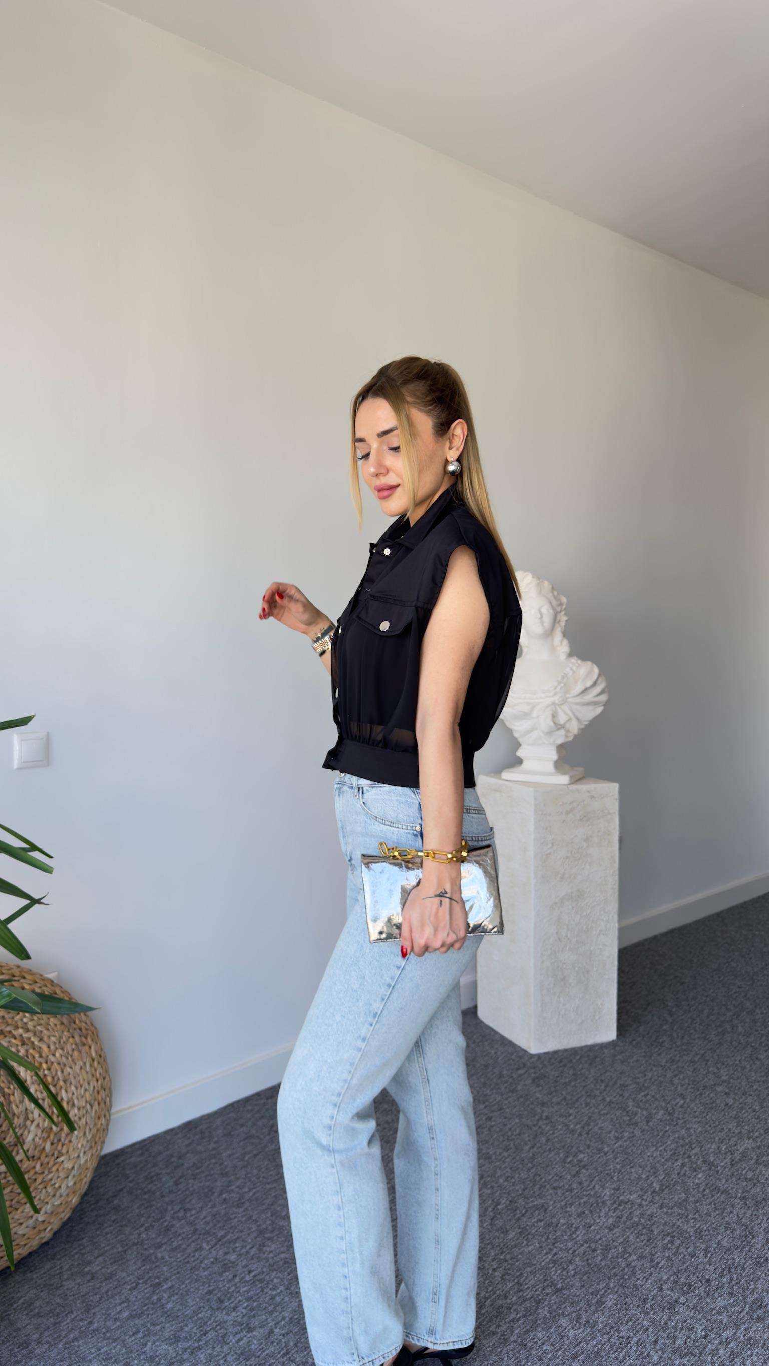 Tül Detaylı Tws Model Siyah Yelek
