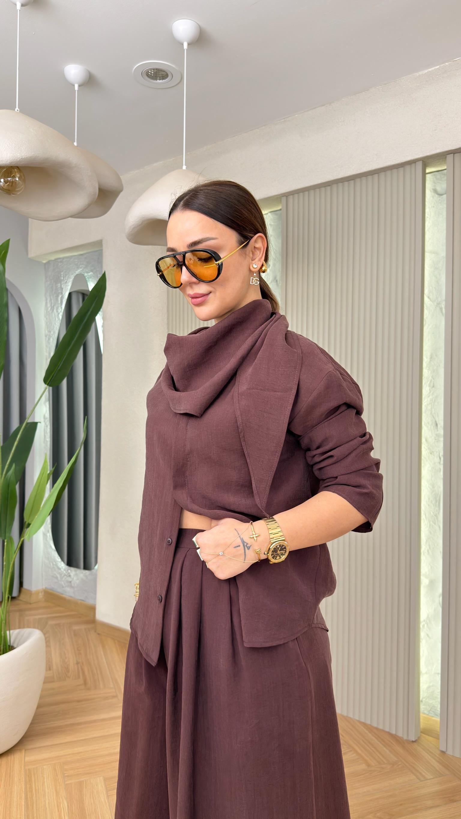 Bordo Avril Yaka Detaylı Muadil Tensel Takım