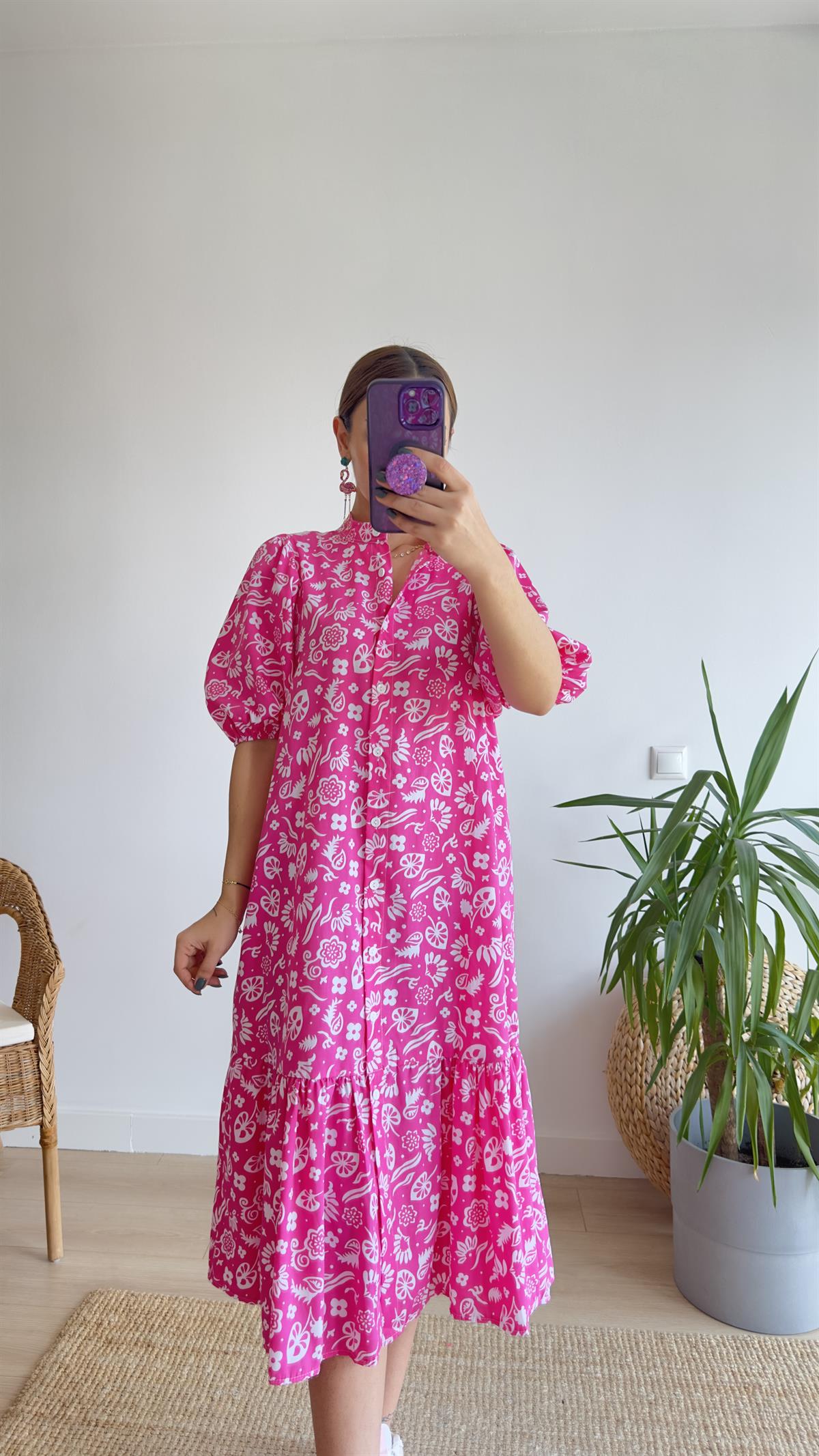 Levon Desenli Pembe Poplin Elbise 