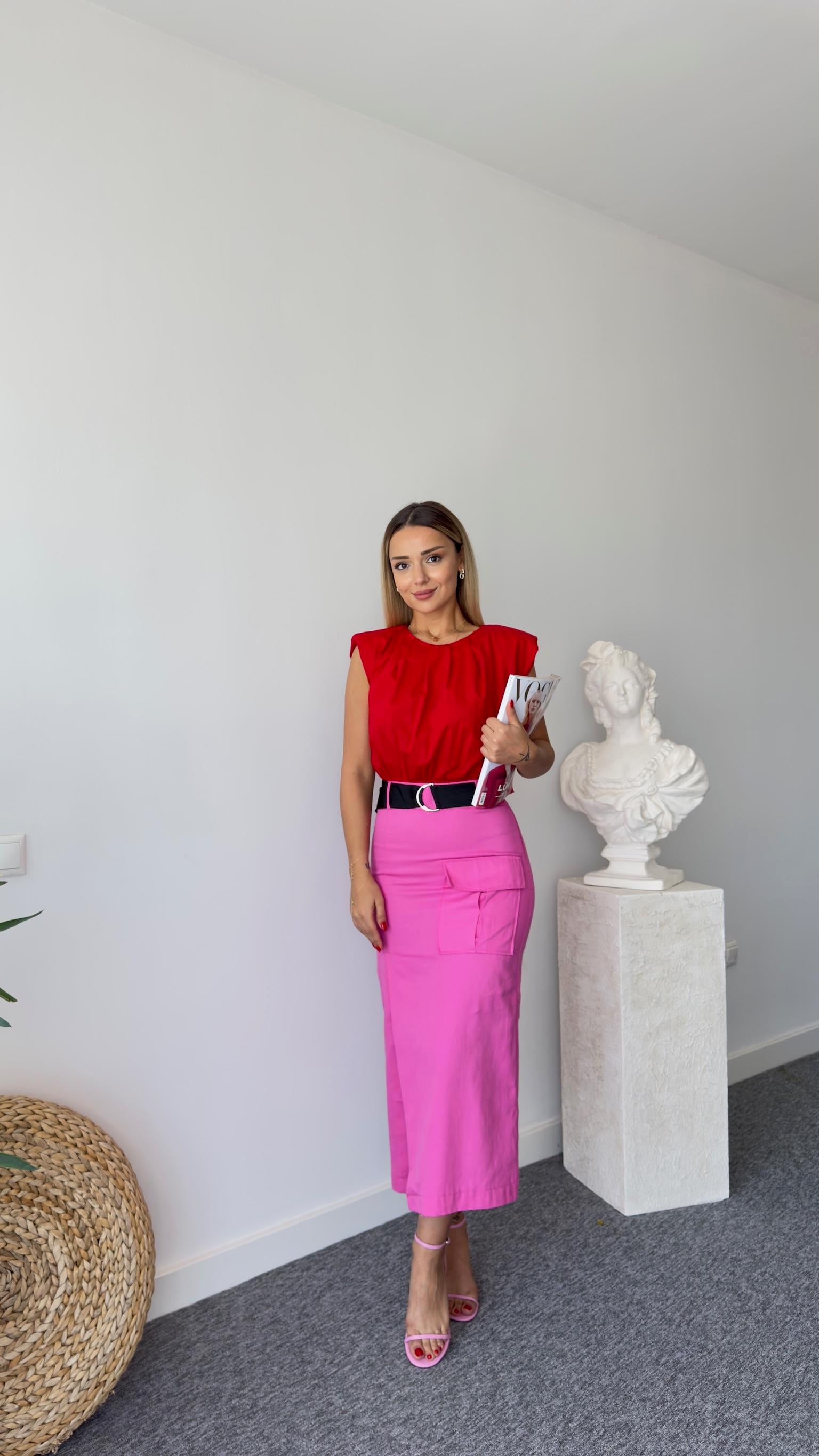 Marka Model Pembe Poplin Mix Gabardin Elbise
