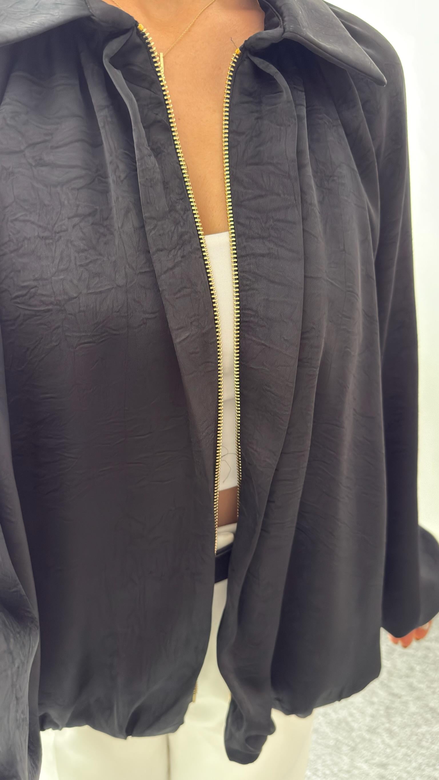 Siyah Seru Zra Model Oversize Saten Ceket  