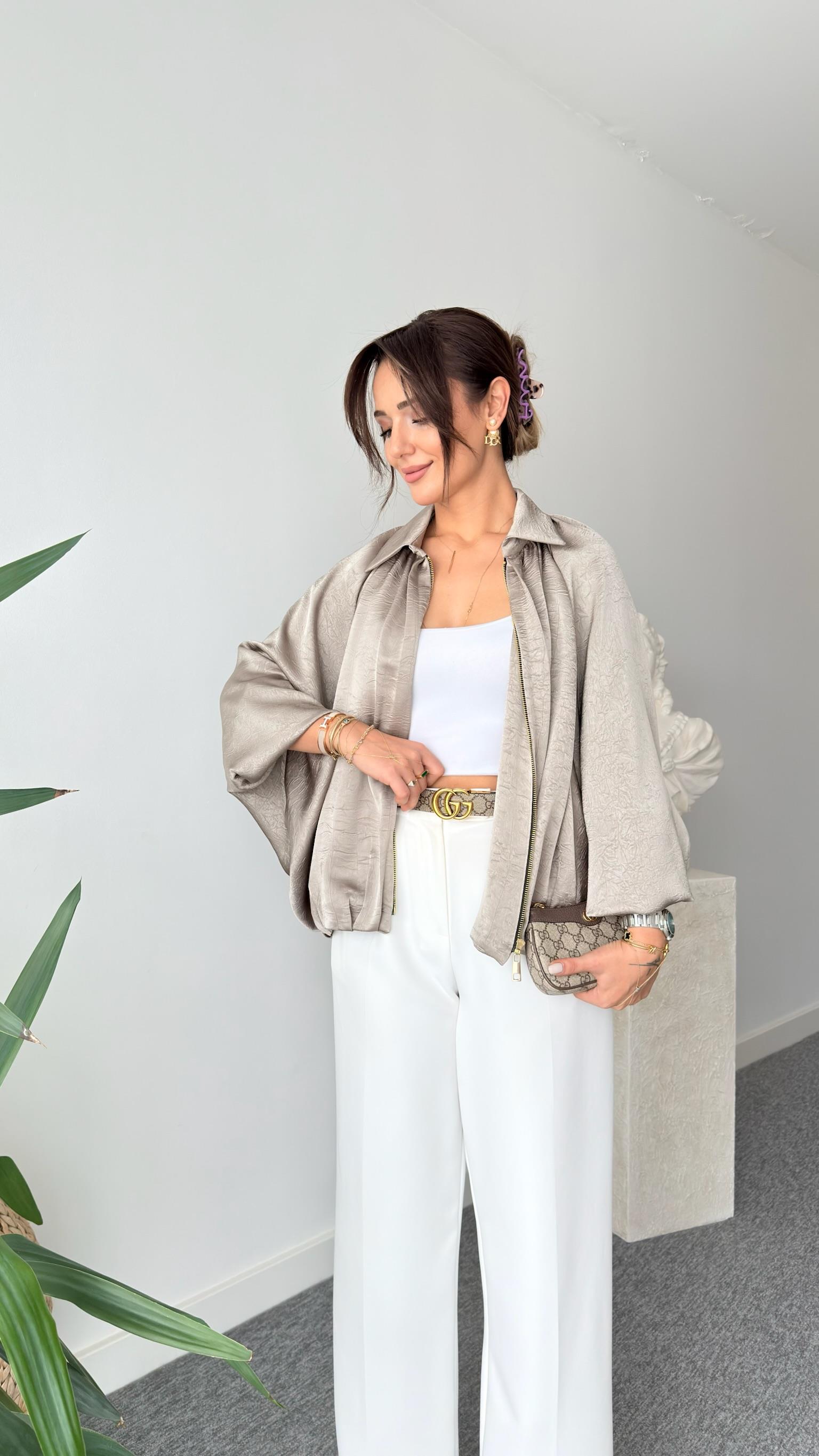 Haki Seru Zra Model Oversize Saten Ceket  