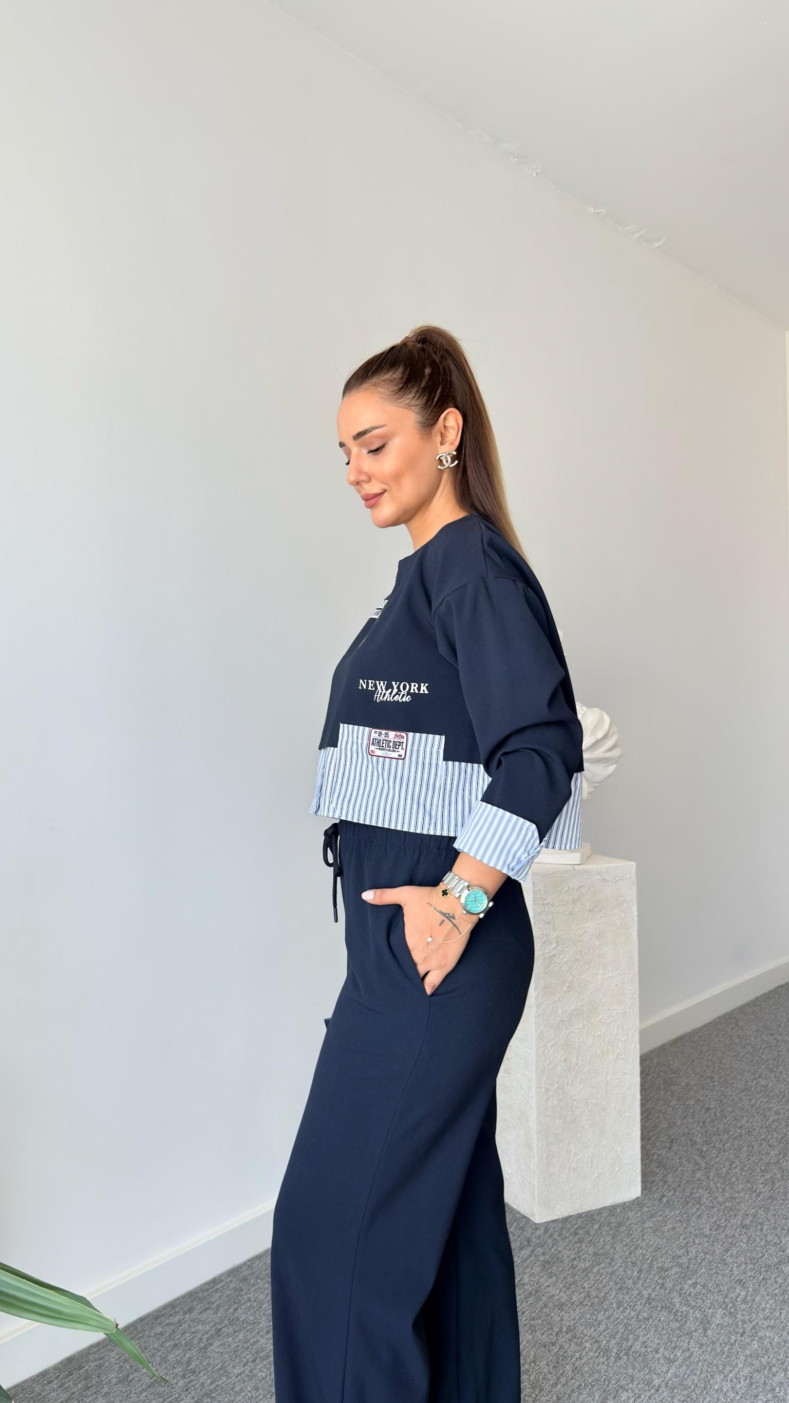 Varsıty Yazılı Gömlek Garnili Sweatshirt