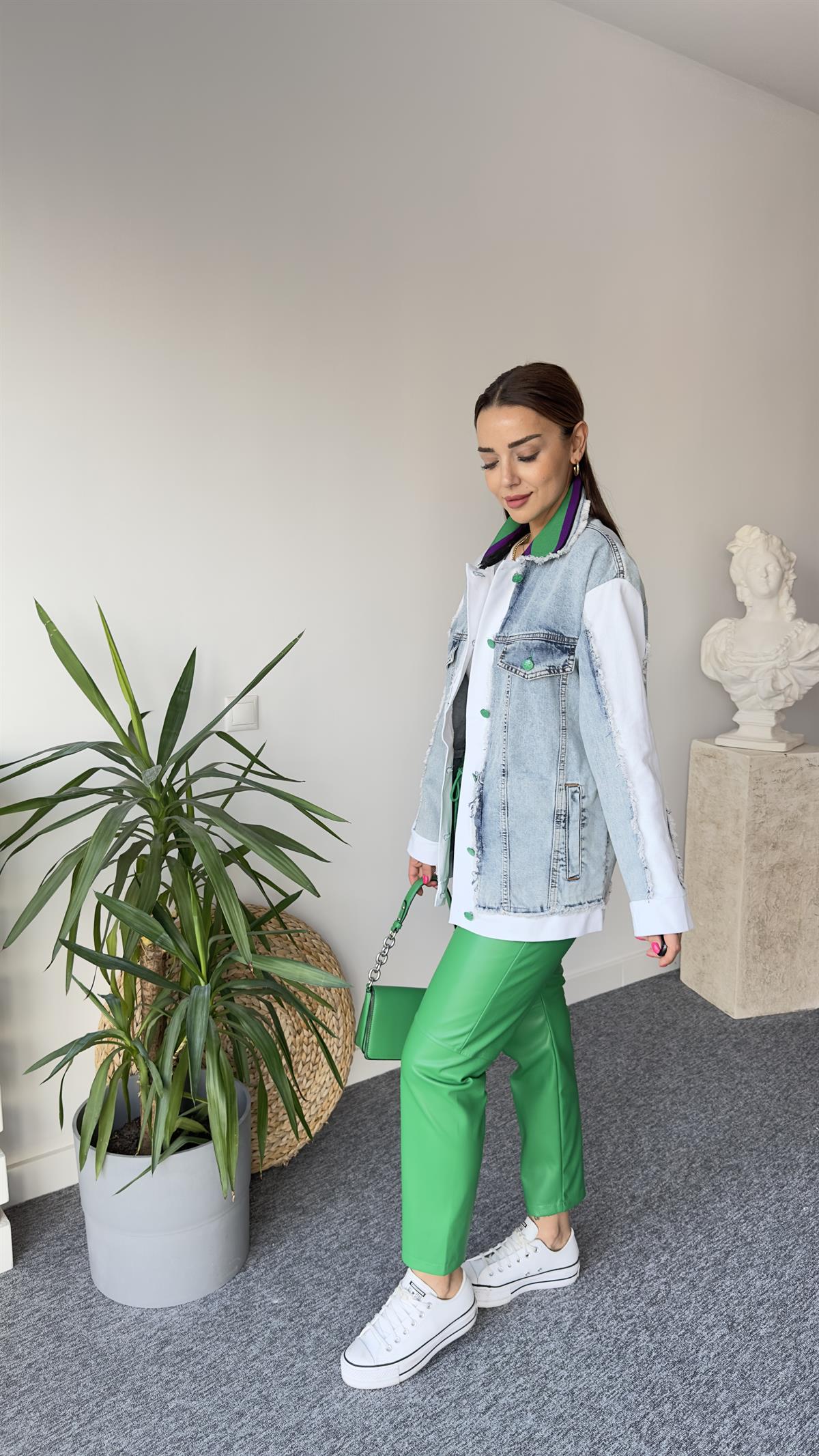Yaka Ribanalı Denim Ceket