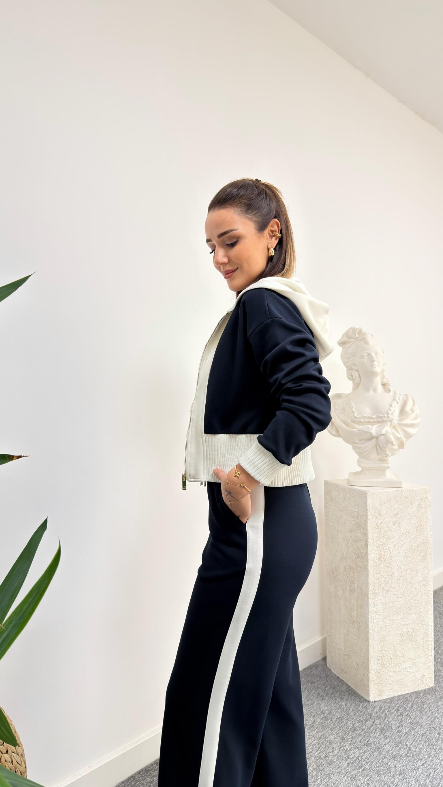Lacivert Stiva Kapüşonlu Sweat Takım