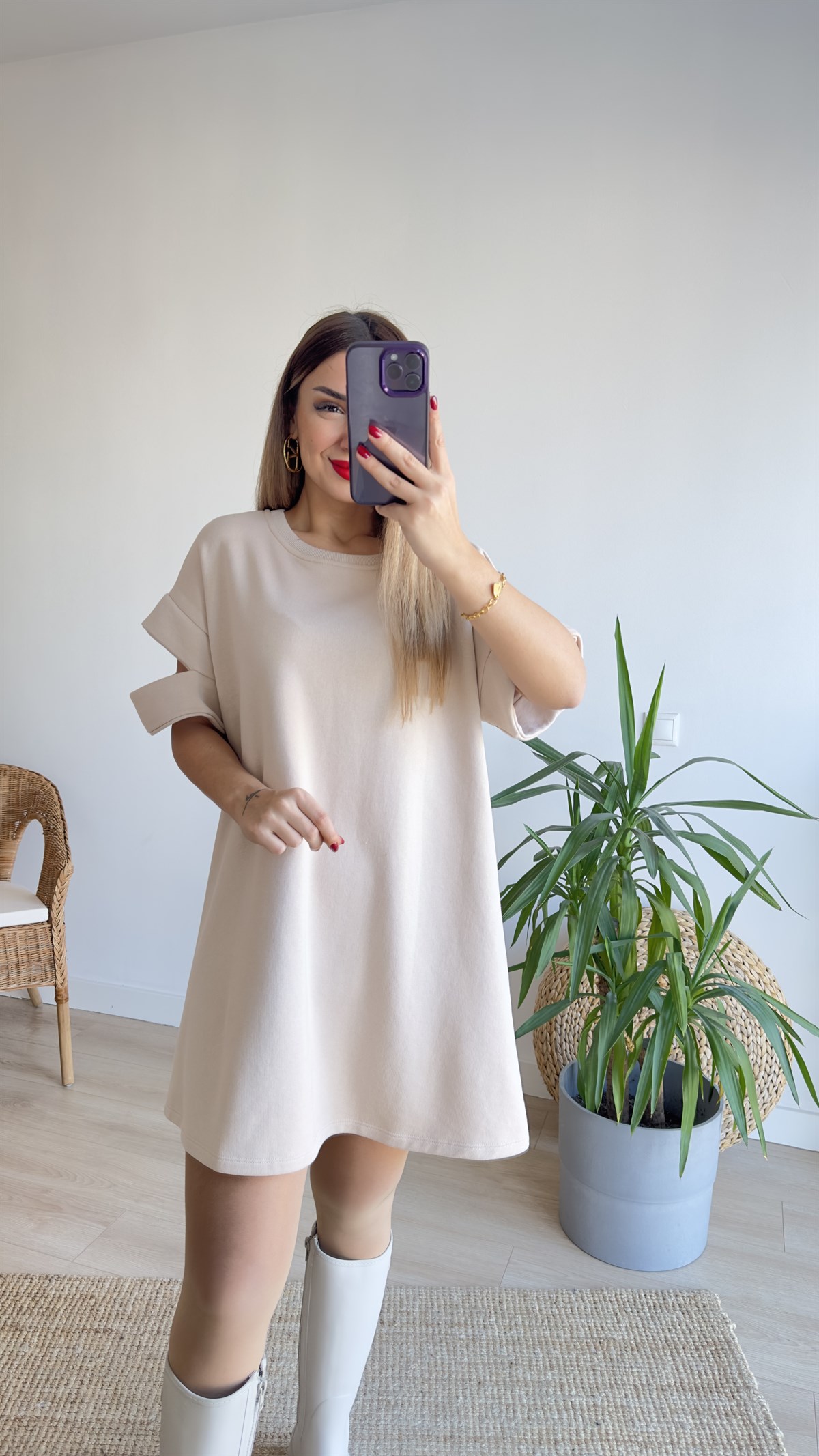Kol Detaylı Taş Tunik Elbise 