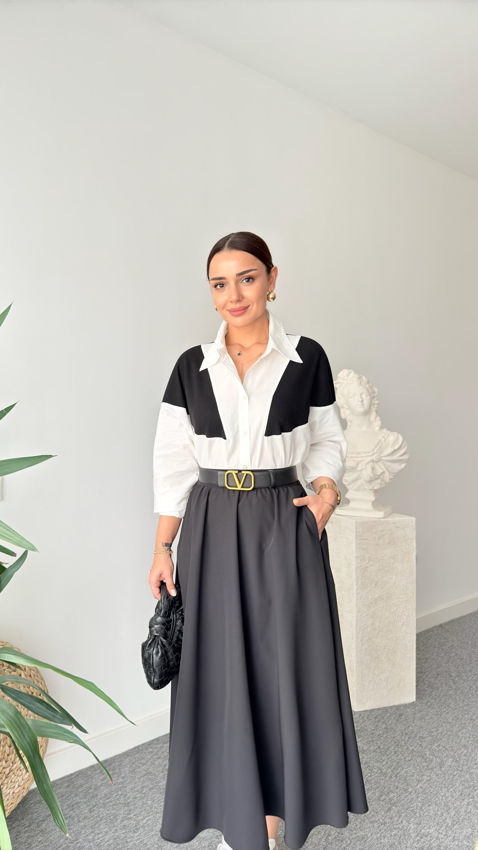 Siyah Triko Detaylı Std Gömlek