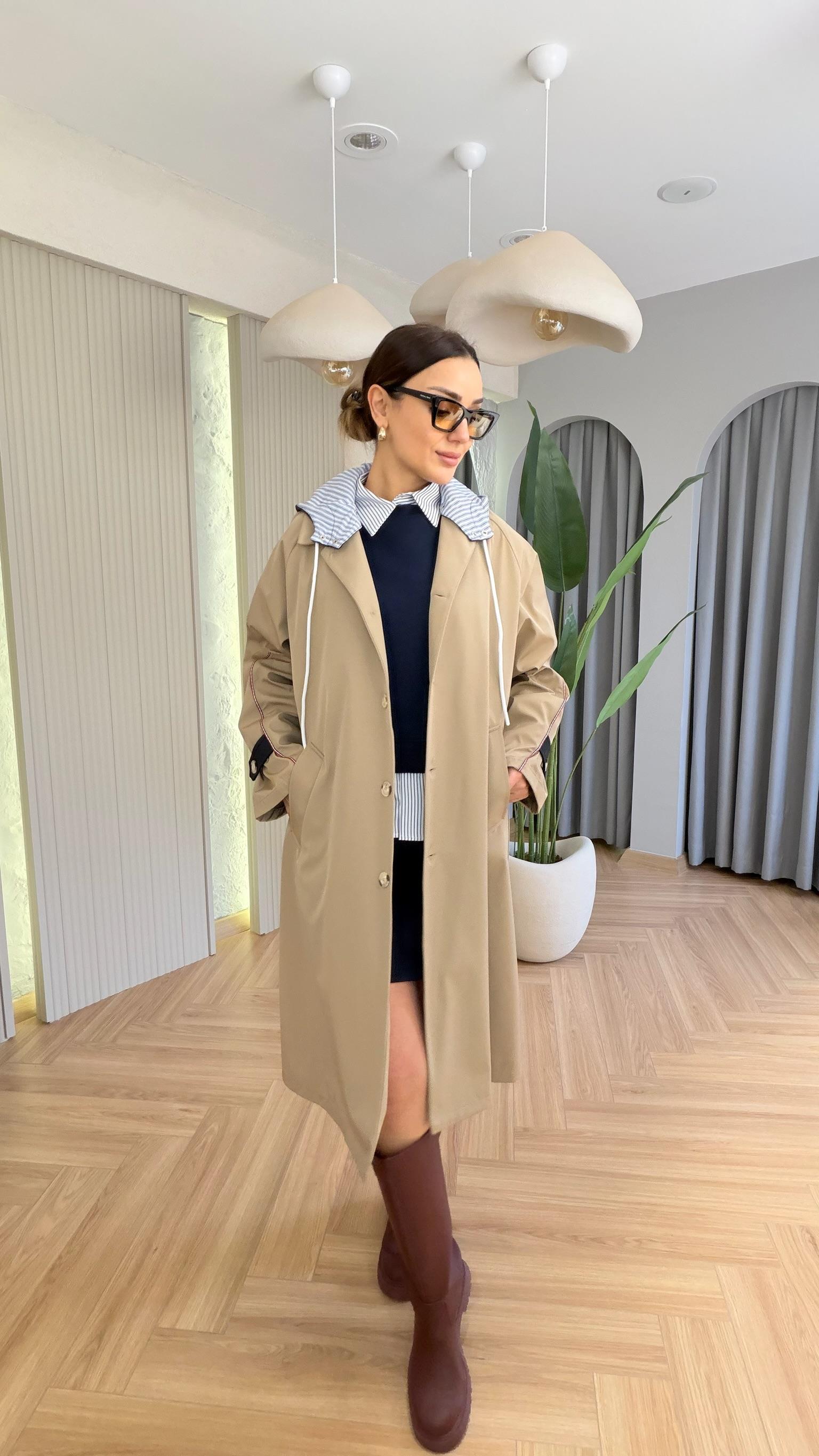 Boje Kapüşonlu Oversize Trençkot