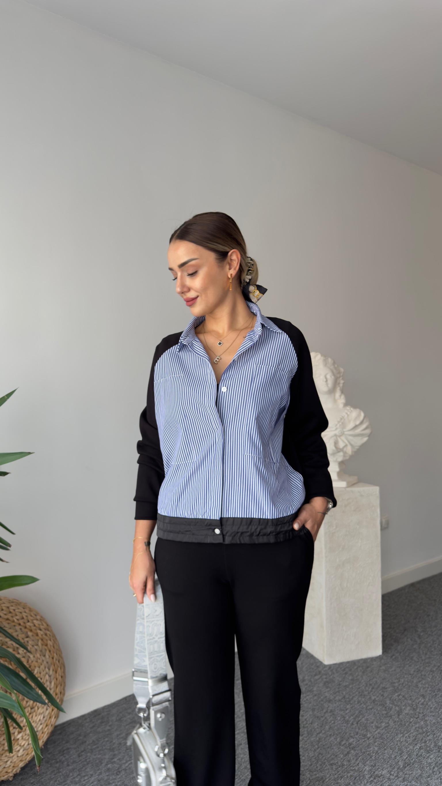 Poplin Mixli Çizgili Gömlek 