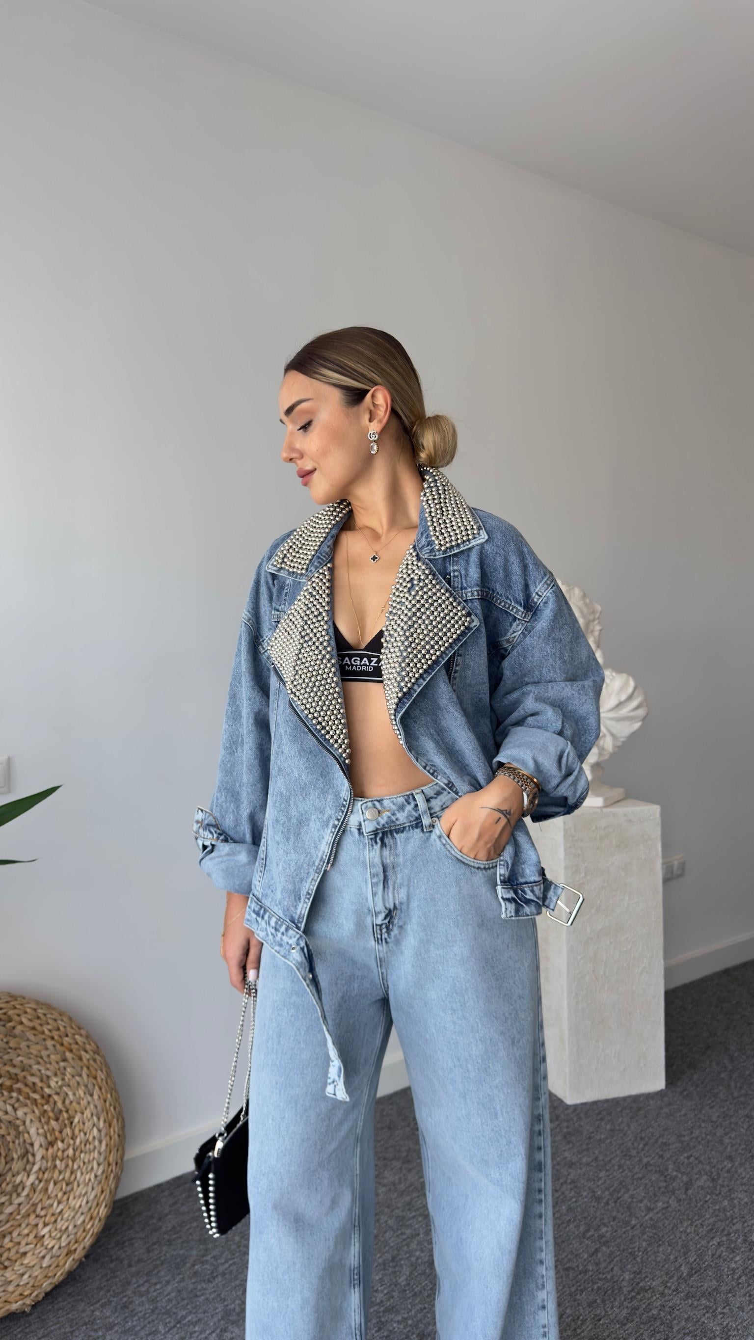 Premium Droplu Jean Ceket