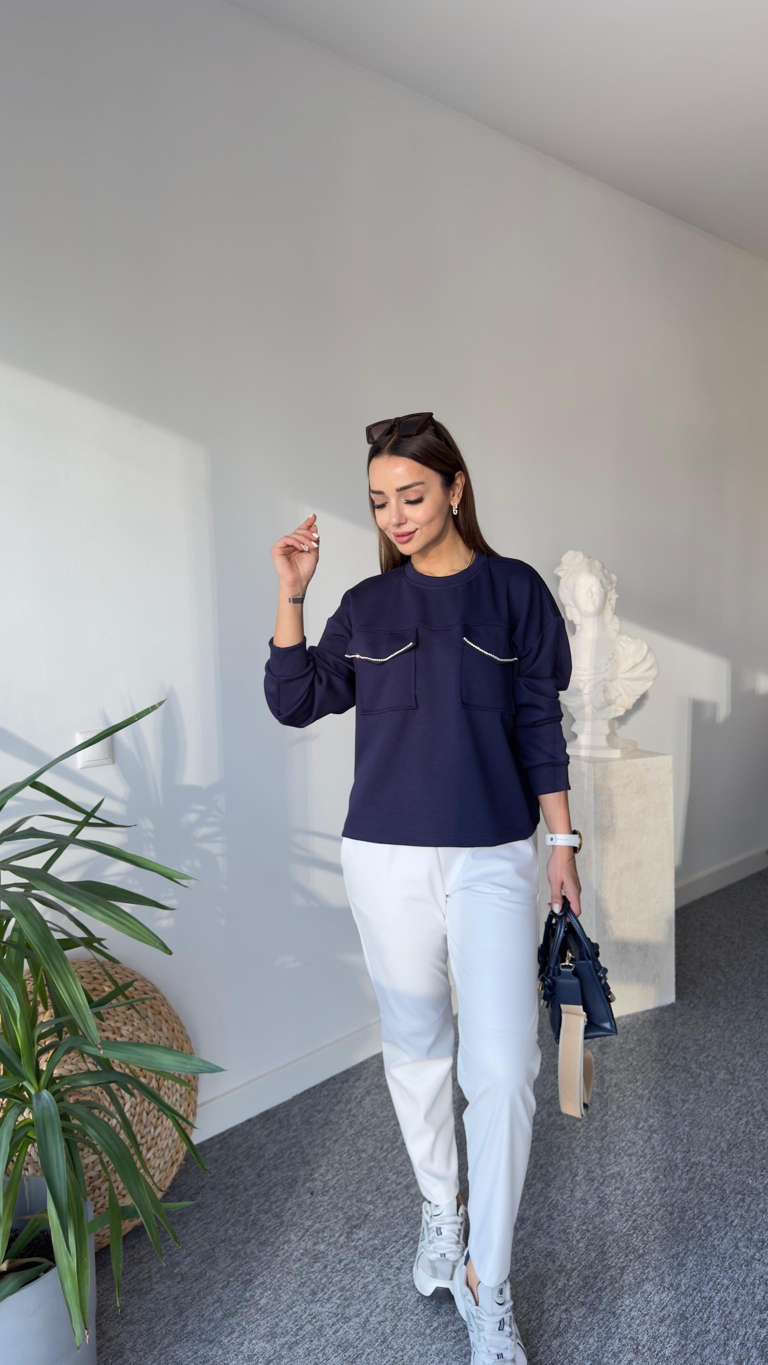 Orj Model Cepleri Taş Şeritli Modal Laci Sweat