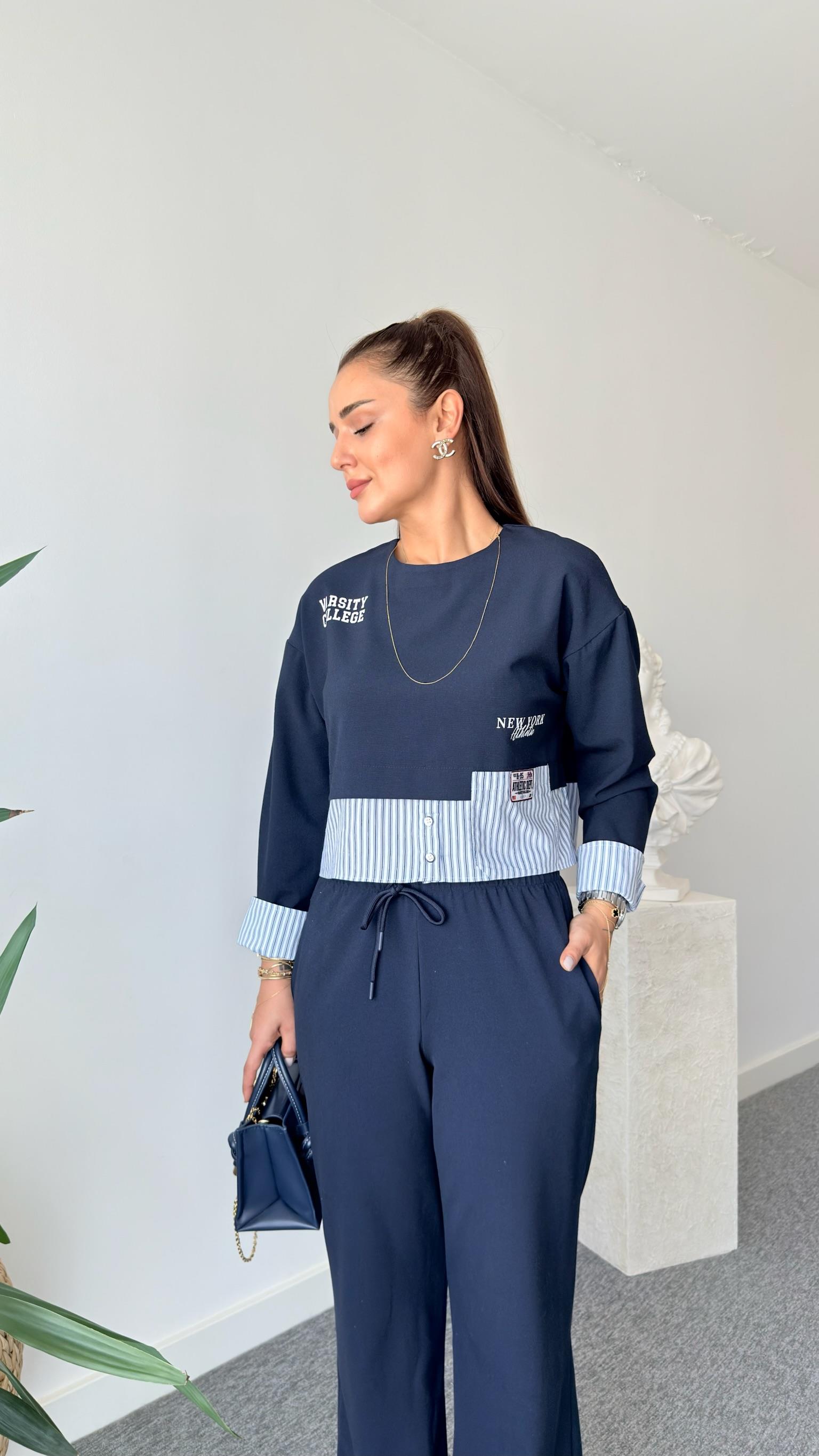 Varsıty Yazılı Gömlek Garnili Sweatshirt