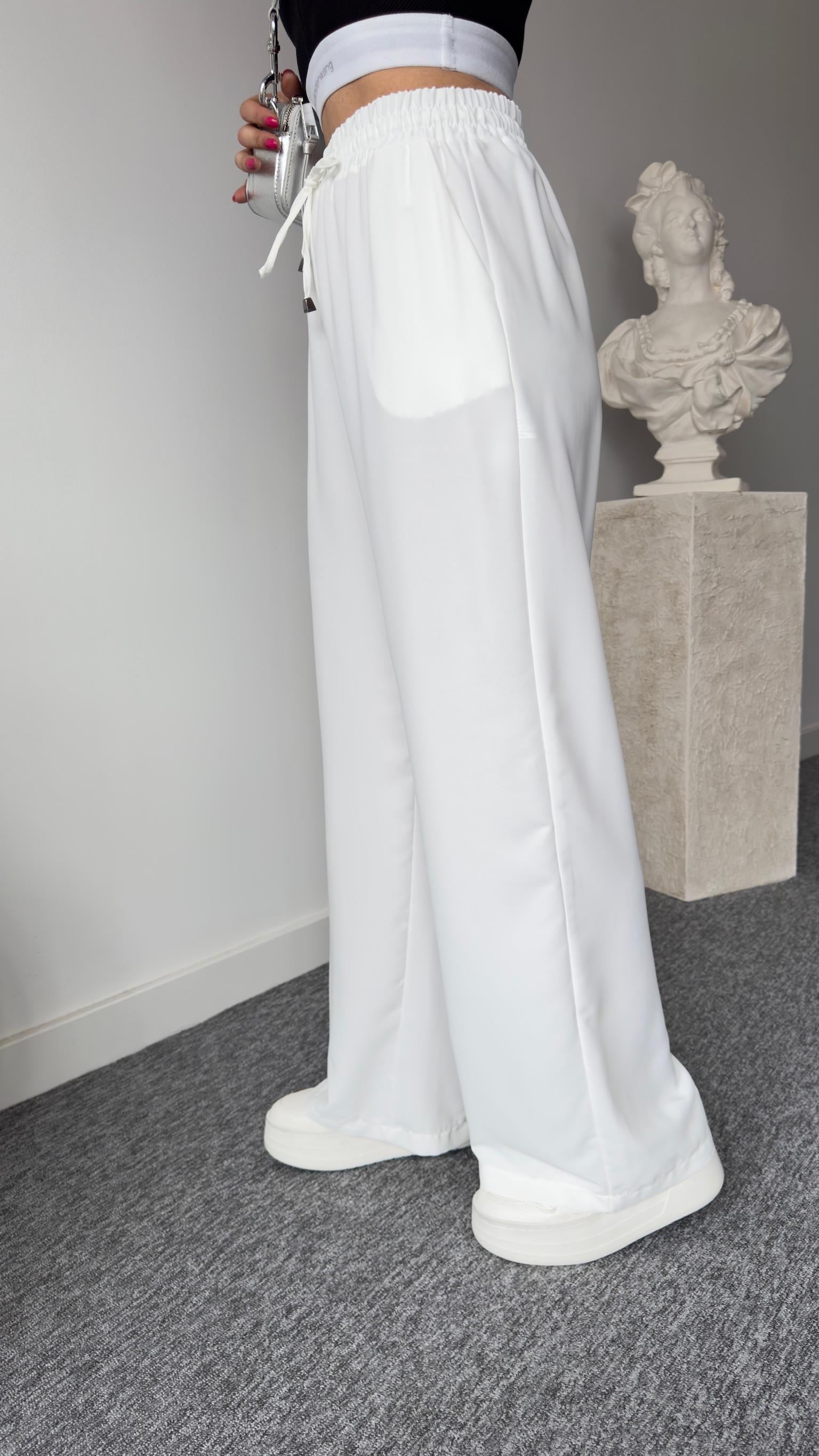 Carla Bel Lastikli Beyaz Palazzo Pantolon