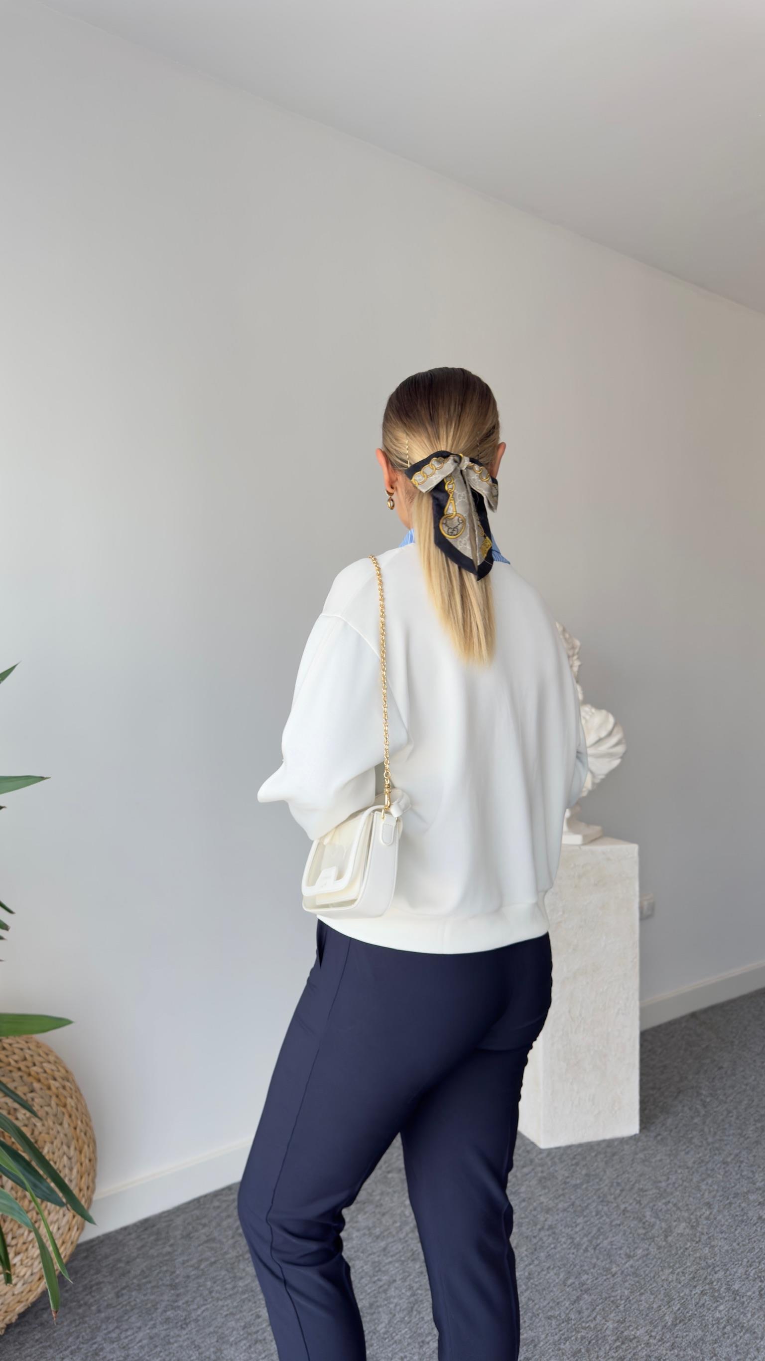 Kante Gömlek Detaylı Beyaz Modal Sweat