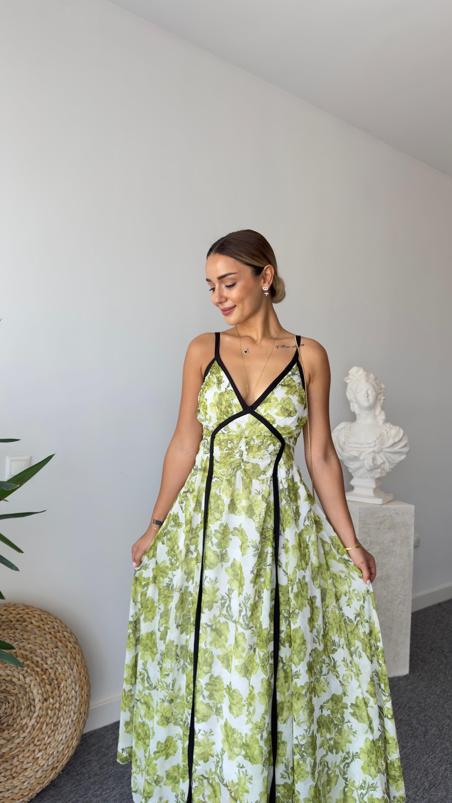 Sonia Zra Model Astarlı Yeşil Şifon Elbise 