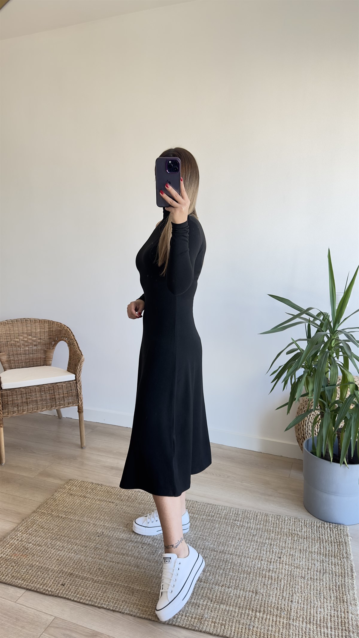 Omuz Detay Örme Balıkçı Yaka Elbise 