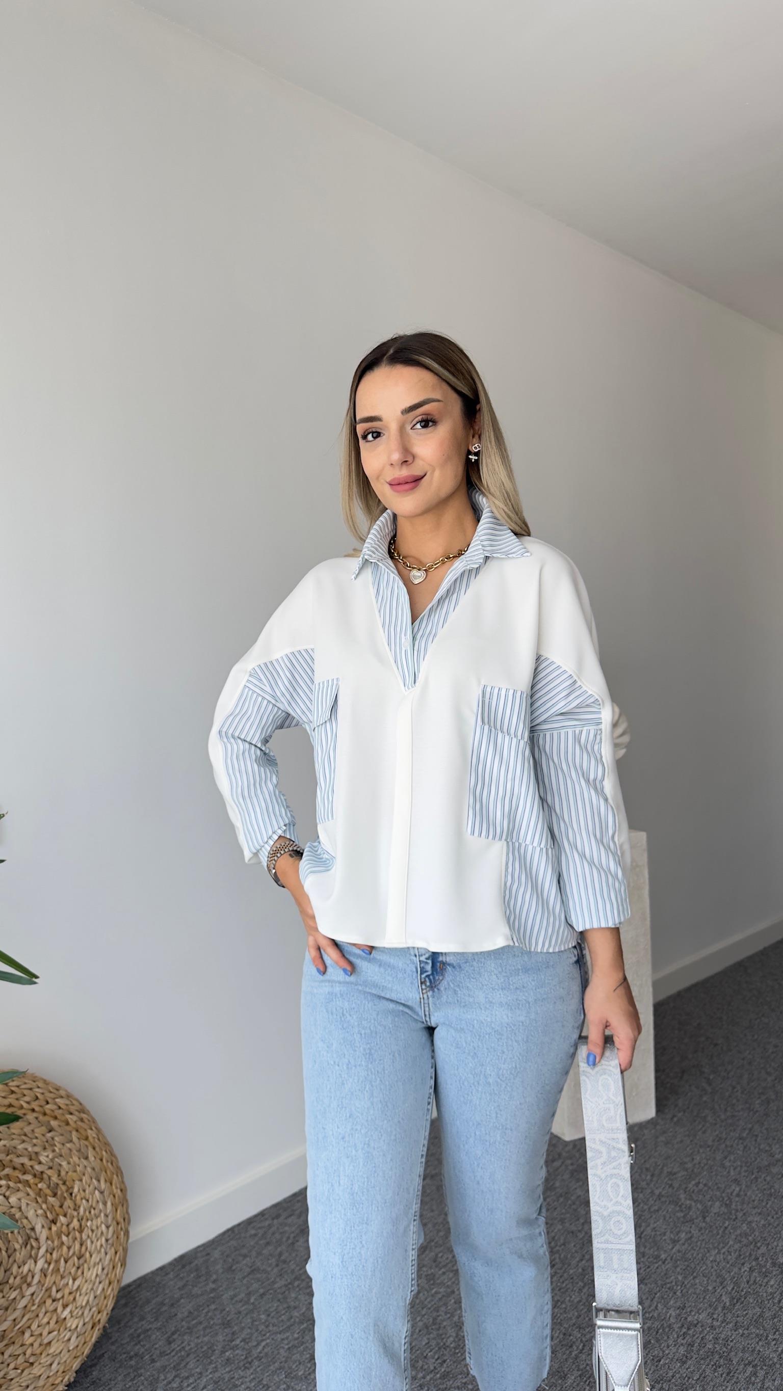 Glou Poplin Detay Sırt Düğmeli Beyaz Modal Sweat