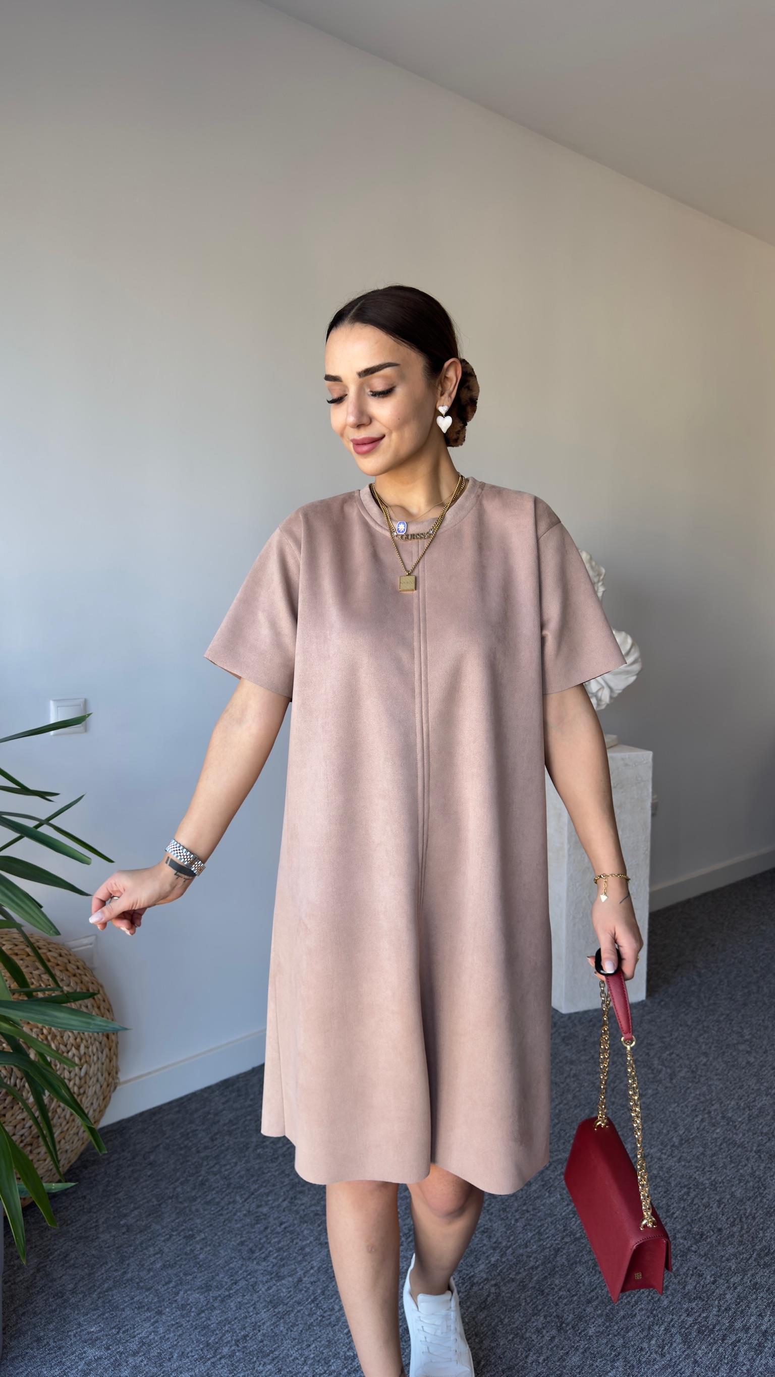 Bej Süet Basic Elbise