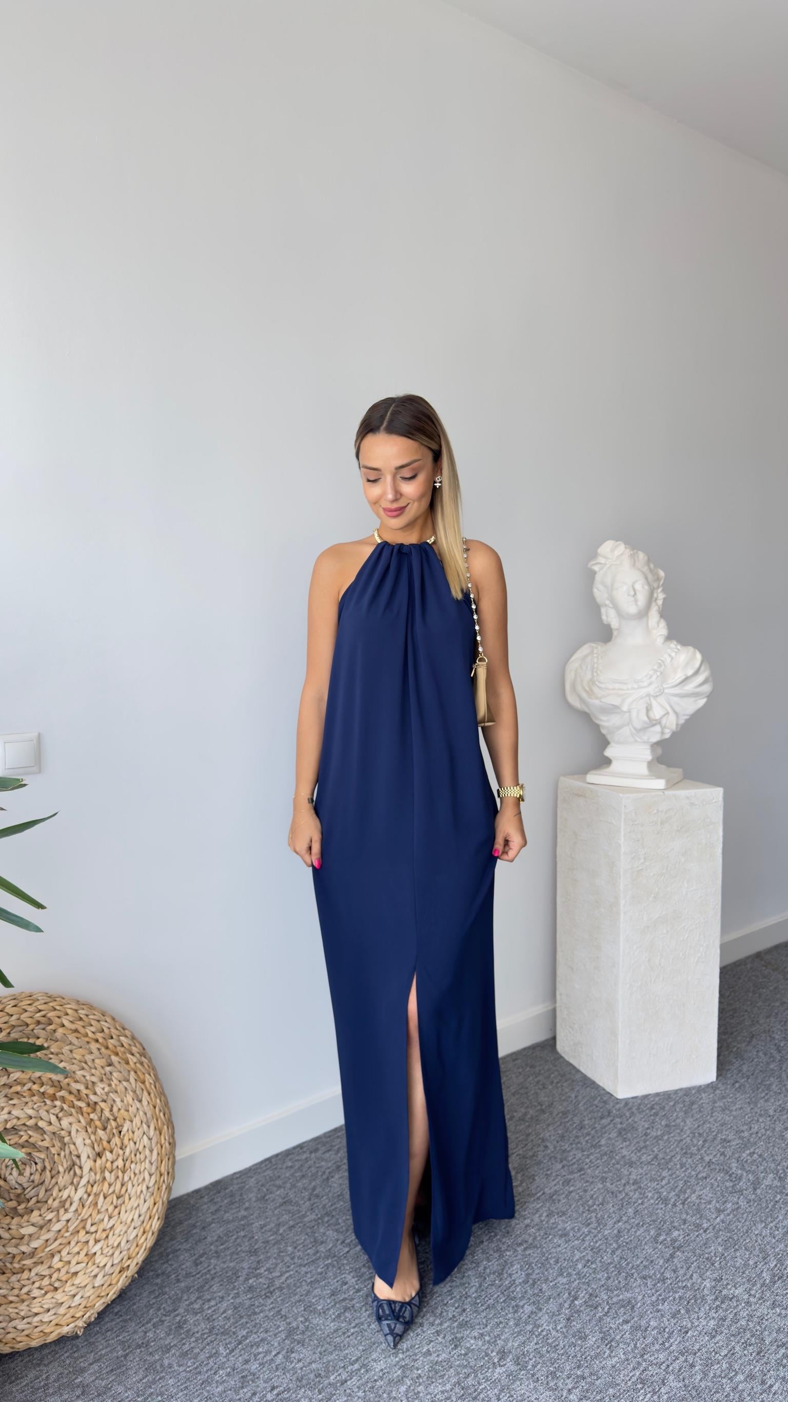 Kolyeli Orj Model Lacivert Elbise 