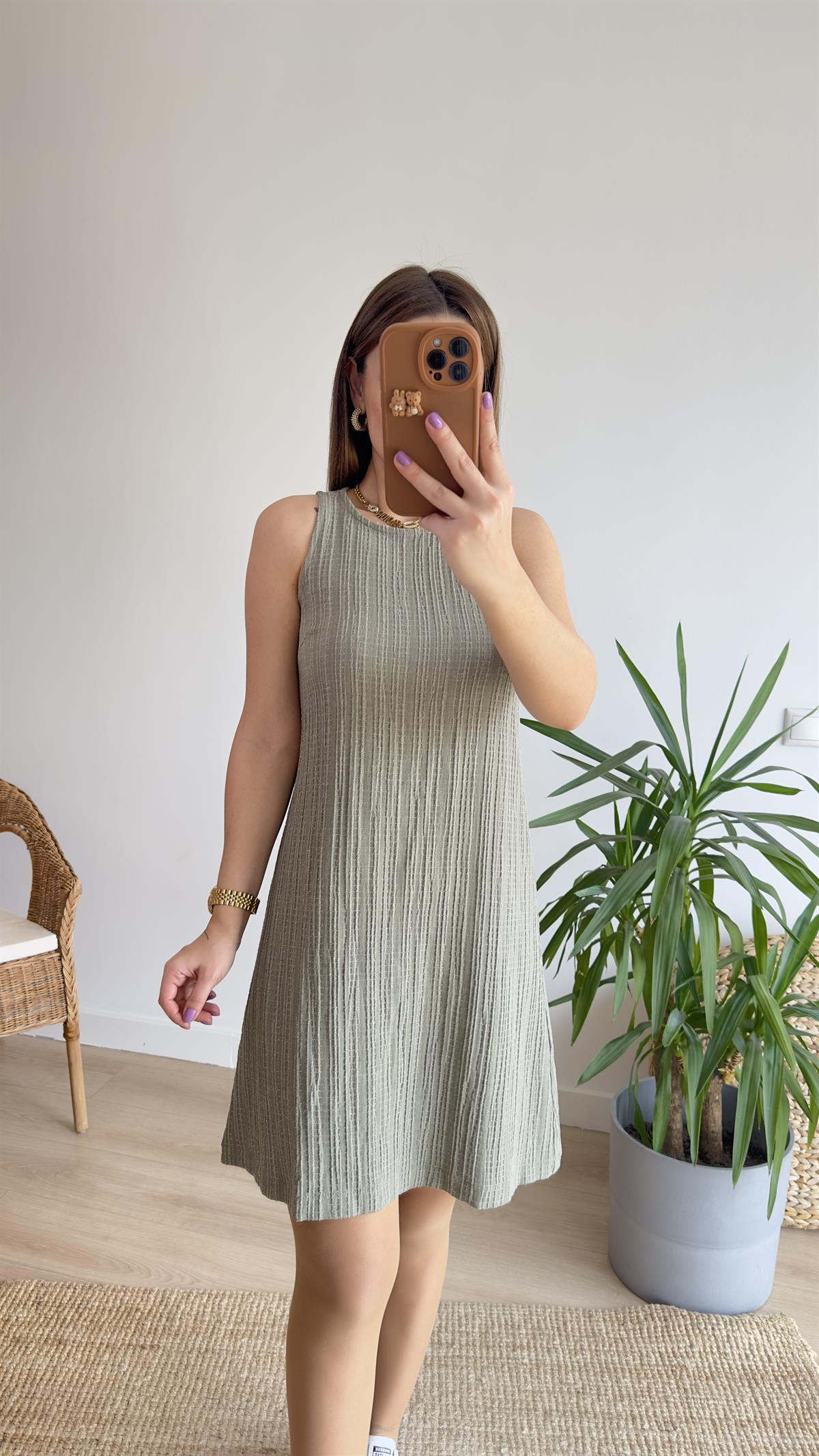 Lora Müslin Kumaş Haki Elbise 