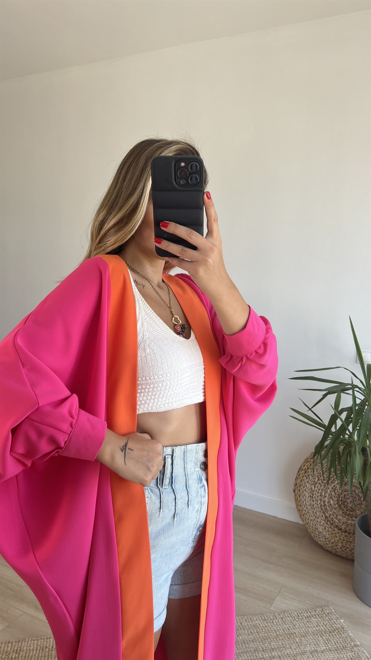 Yarasa Kol Oversize Pembe Tasarım Tunik