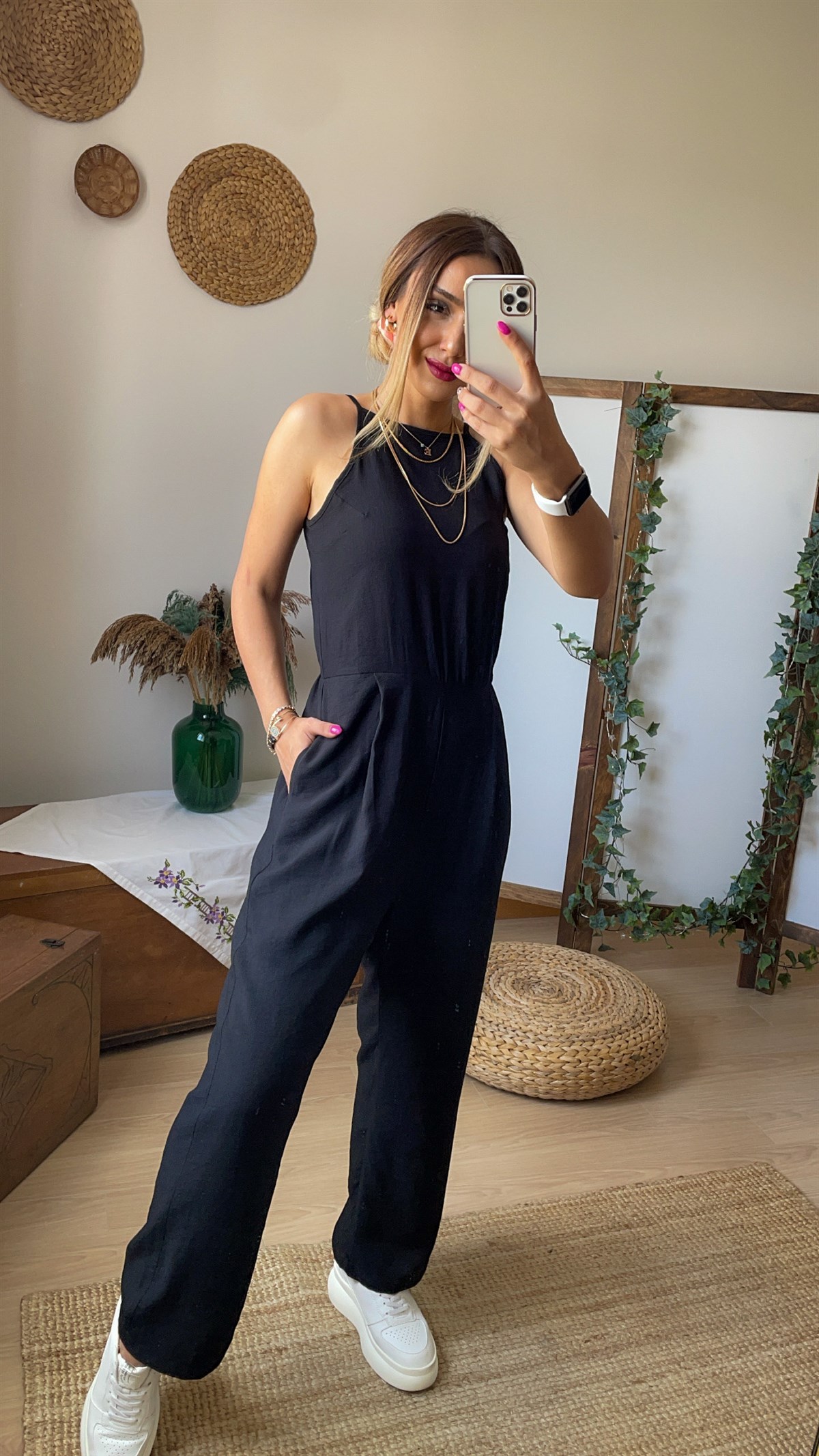 İnce Askılı Siyah Tulum