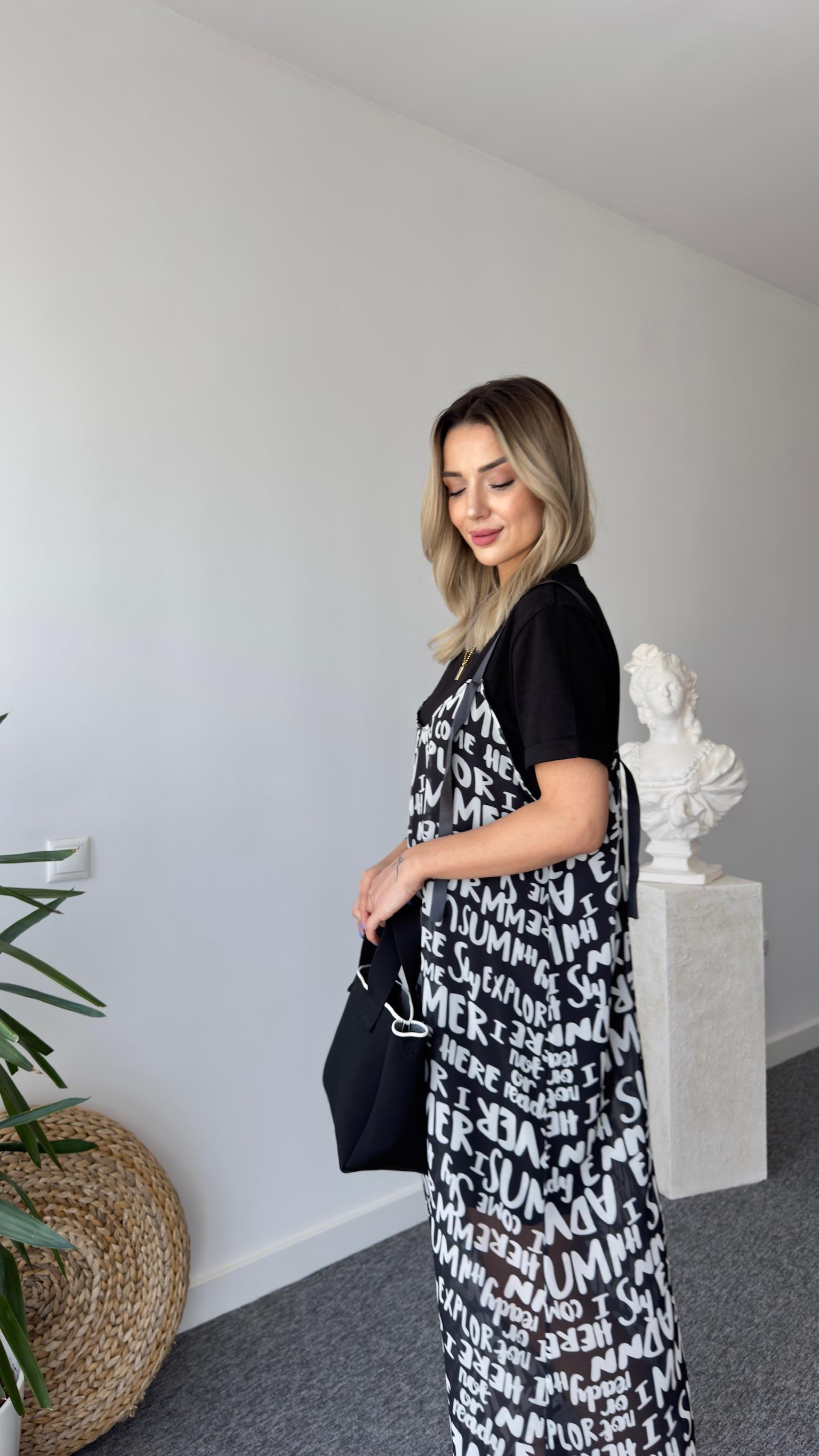 Tws Model Yazı Detaylı İkili Siyah Elbise