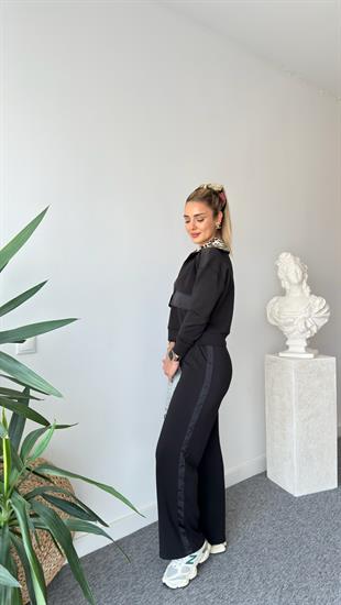 Siyah Premium Leopar Detaylı Modal Takım