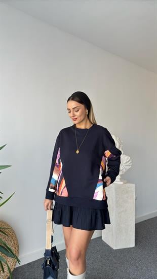 Cepleri Renkli Lacivert Sweatshirt