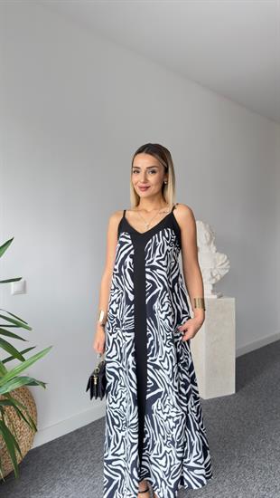 Orta Siyah Şeritli Zebra Desenli Elbise 