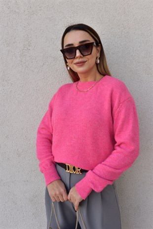 Pembe Bisiklet Yaka Basic Kazak