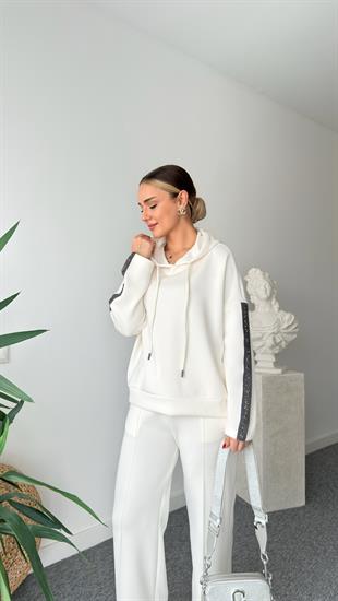 Kollar Şerit Taşlı Modal Sweatshirt