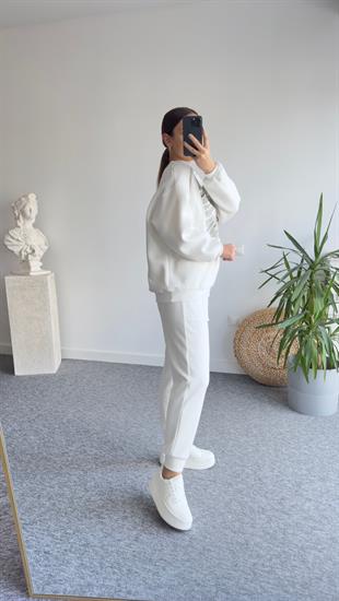 Mels Taşlı Ve Zebra Desen Beyaz Sweat