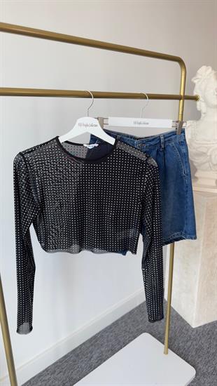 Mari Taşlı Siyah Bluz 